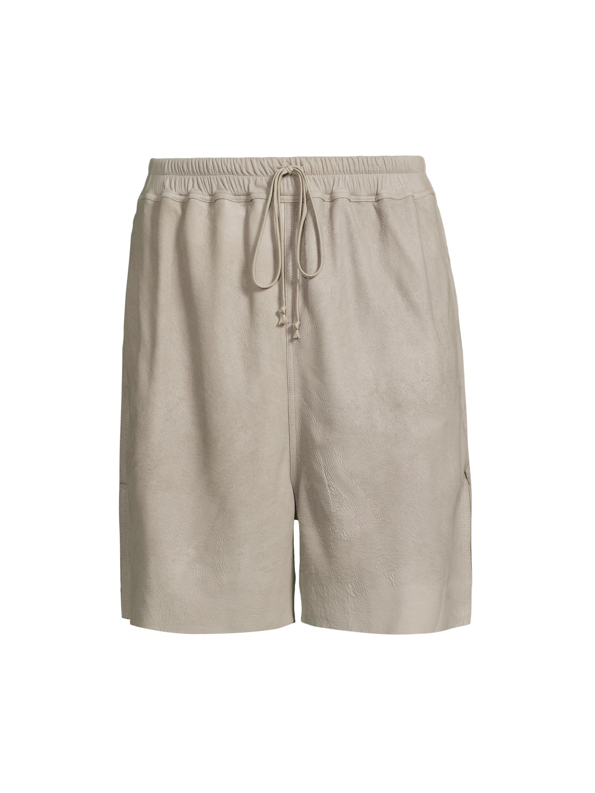 Rick Owens Men's Leather Drawstring Shorts - Pearl