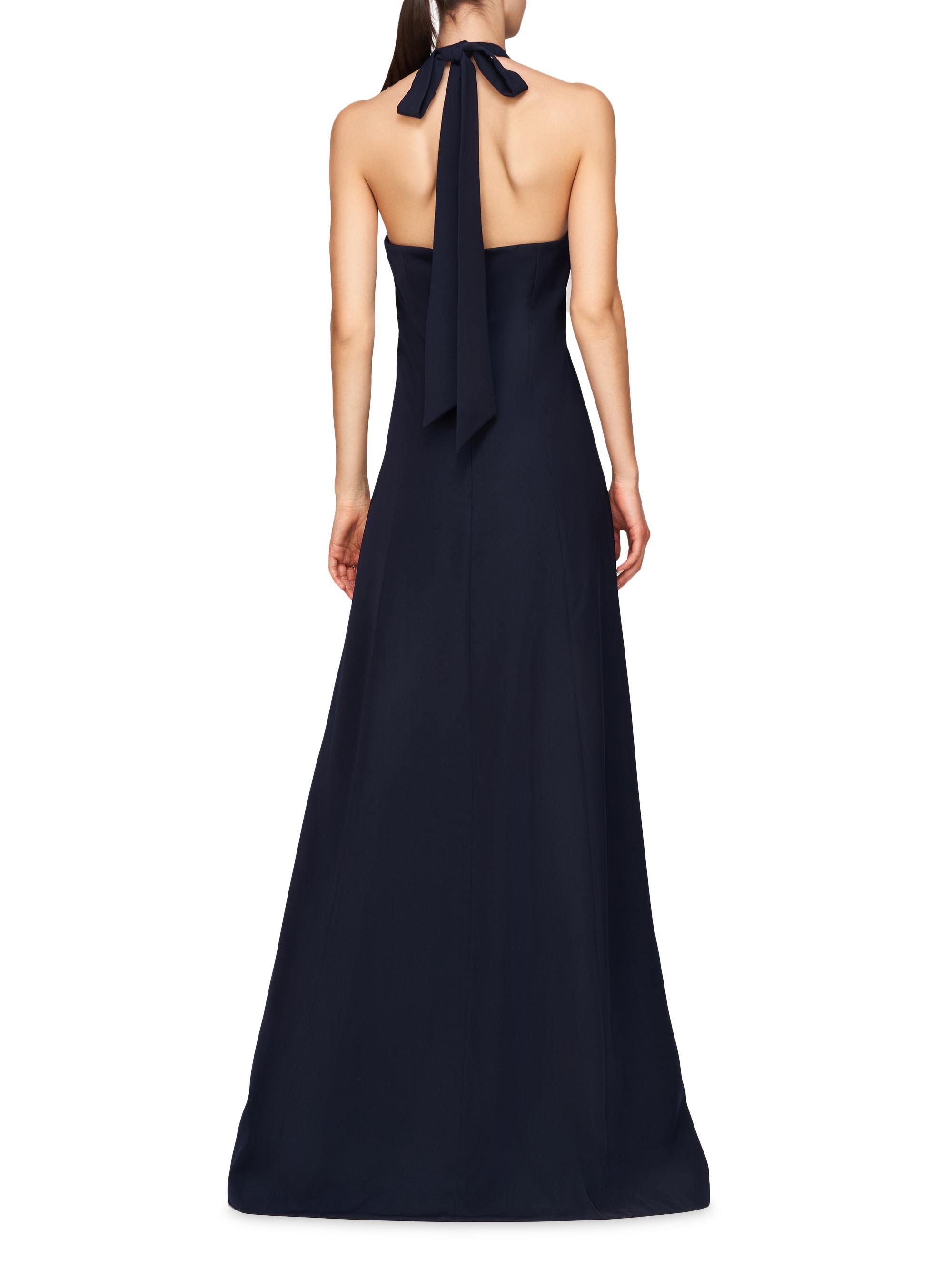 Kay Unger Josephina Beaded Lace Detail Halter Neck Gown in French Navy at Nordstrom, Size 16