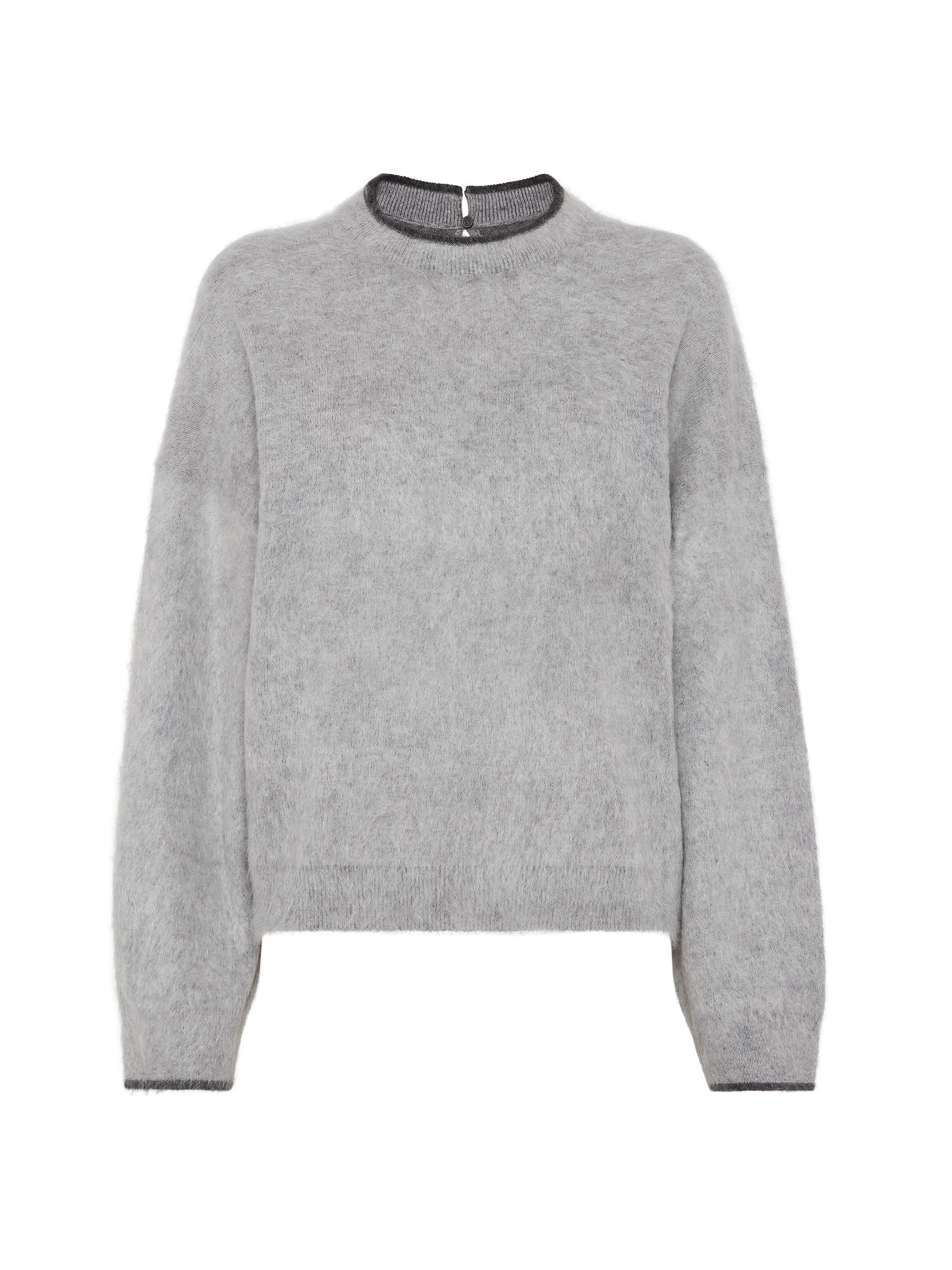 Brunello Cucinelli Women's Mohair, Wool, Cashmere and Silk Sweater with Monili - Gravel