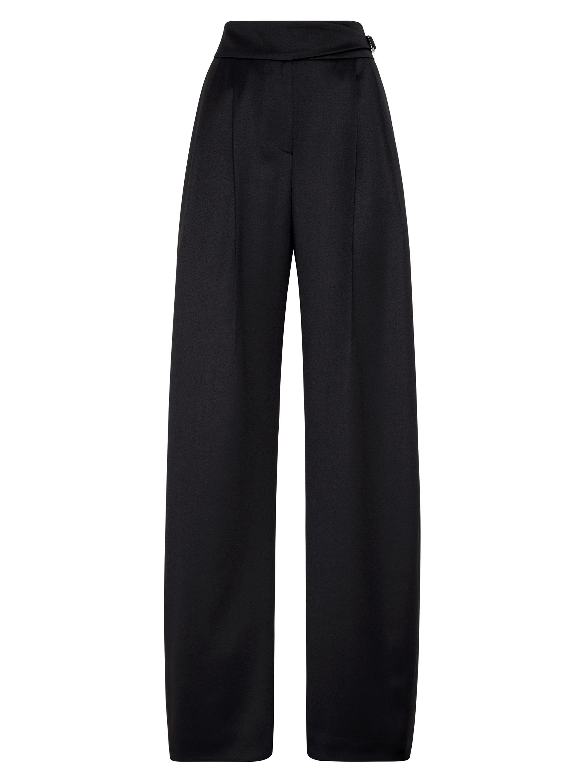 Brunello Cucinelli Women's Virgin Wool Satin Loose Tuxedo Trousers - Black
