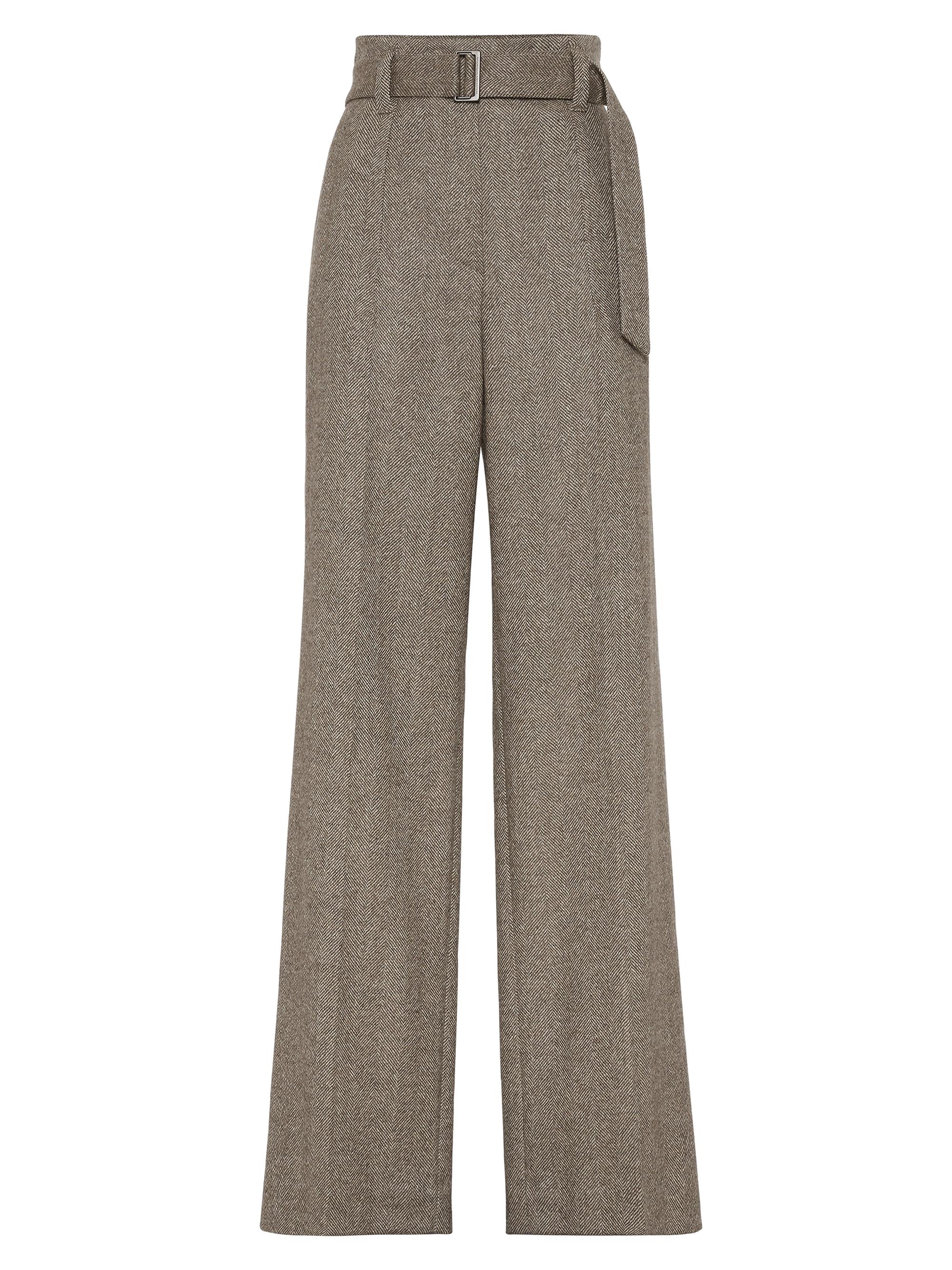 Brunello Cucinelli Women's Brushed Techno Wool Chevron Loose Corset Trousers - Brown