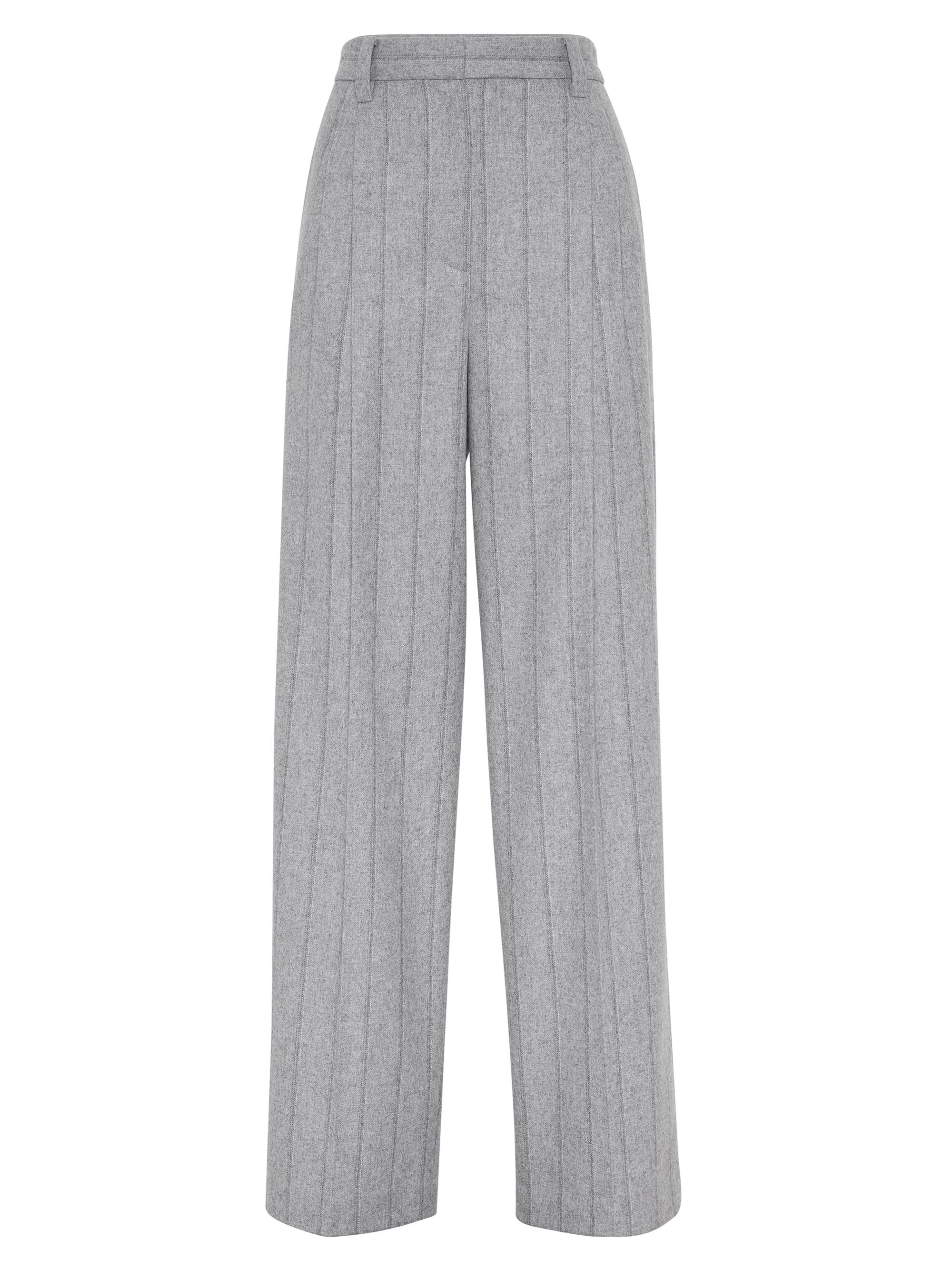 Brunello Cucinelli Women's Virgin Wool Flannel Relaxed Tailored Trousers - Light Grey