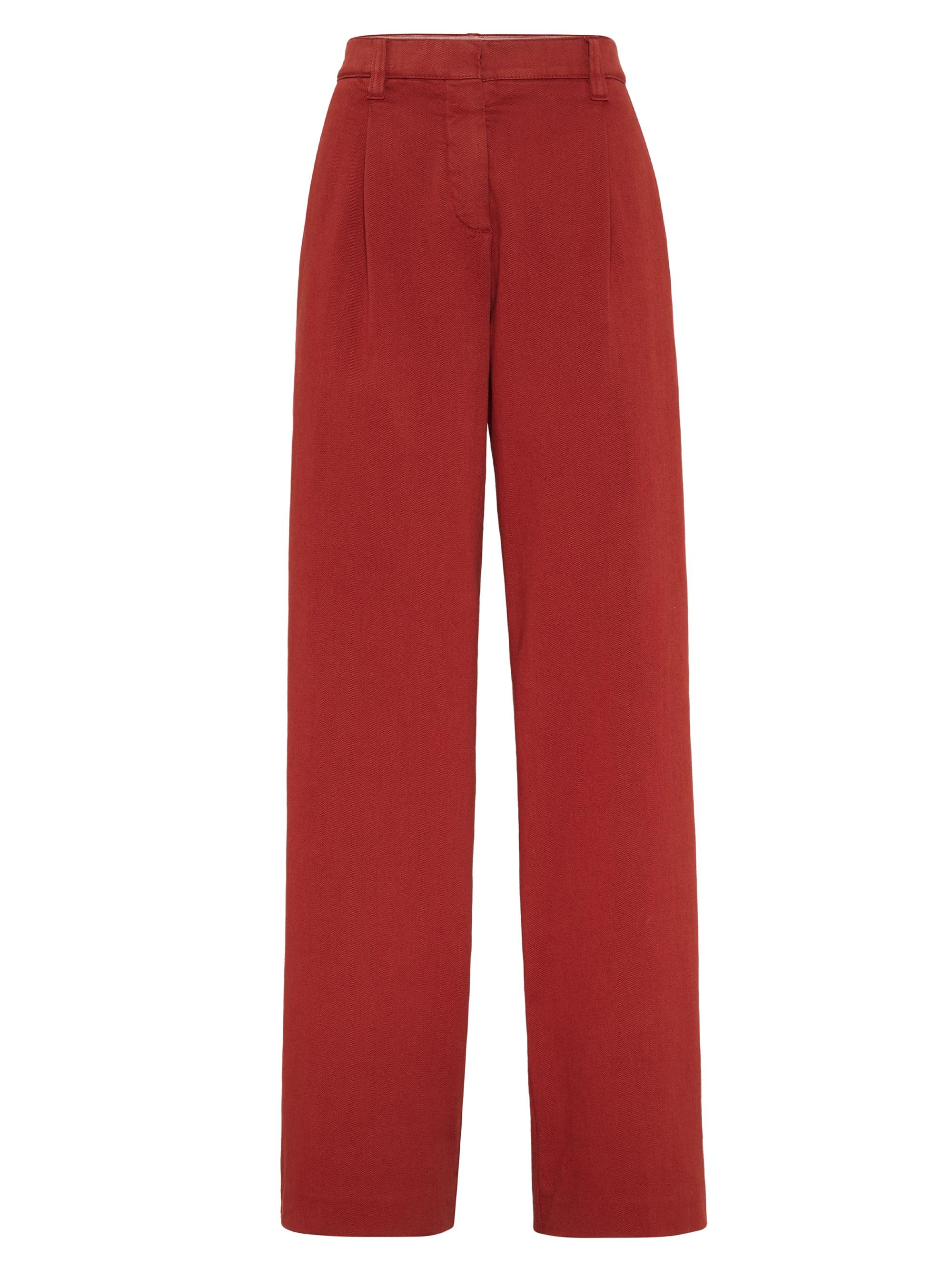 Brunello Cucinelli Women's Stretch Dyed Denim Loose Straight Trousers - Red