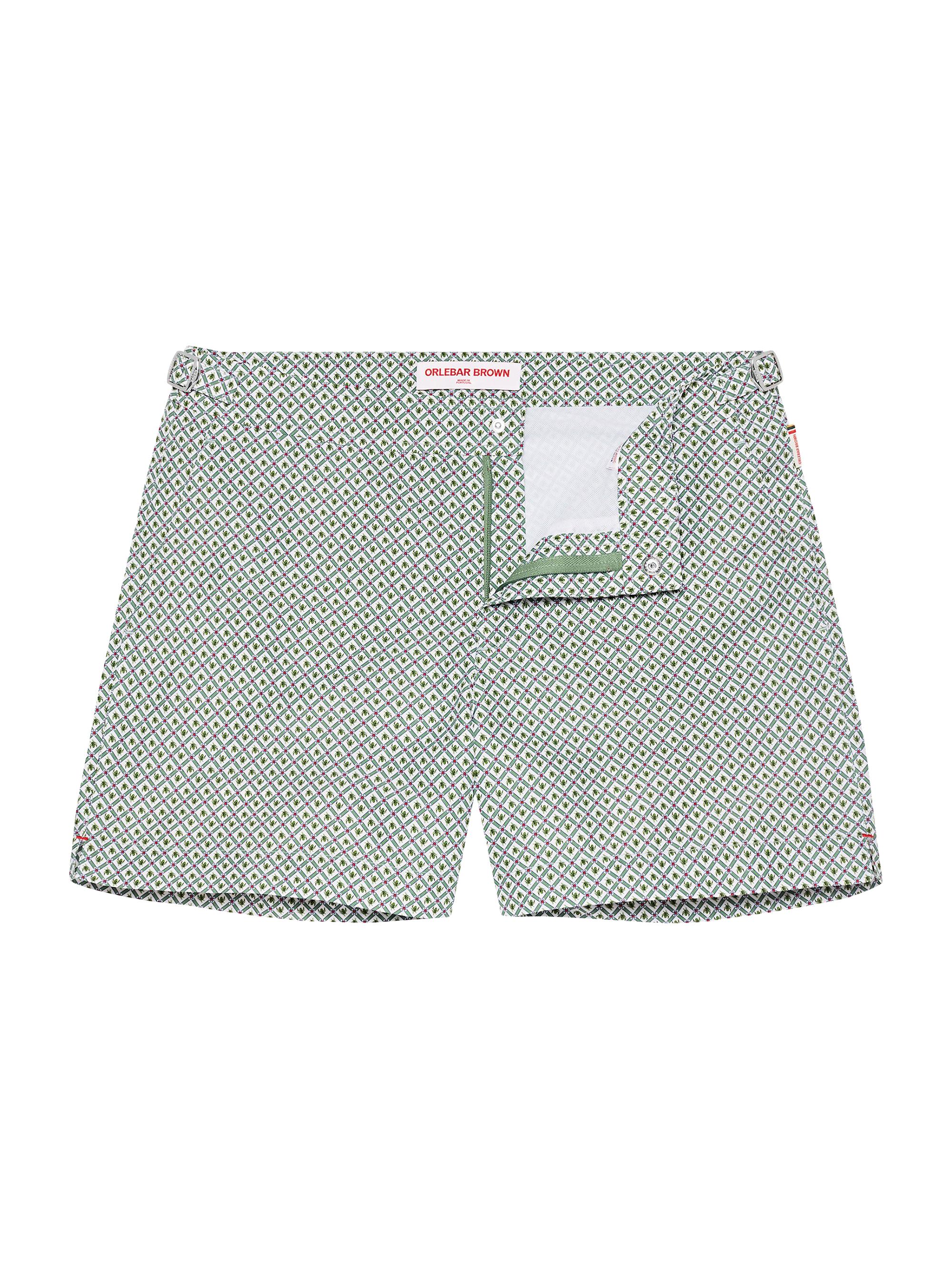 Orlebar Brown Men's Setter Geometric Swim Shorts - Kiwi Rush White Sand