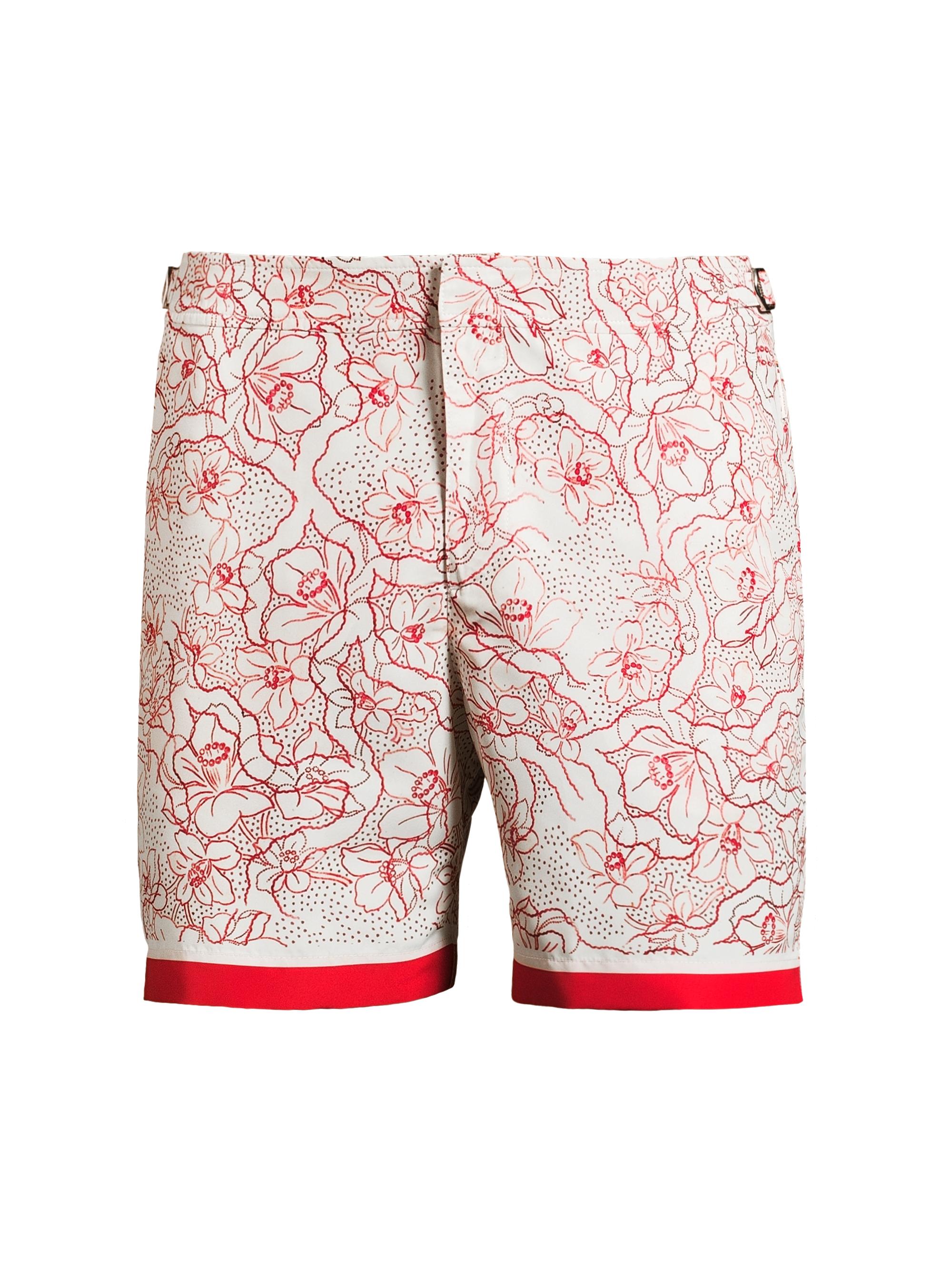 Orlebar Brown Men's Floral Colorblock Swim Shorts - Summer Red White Sand
