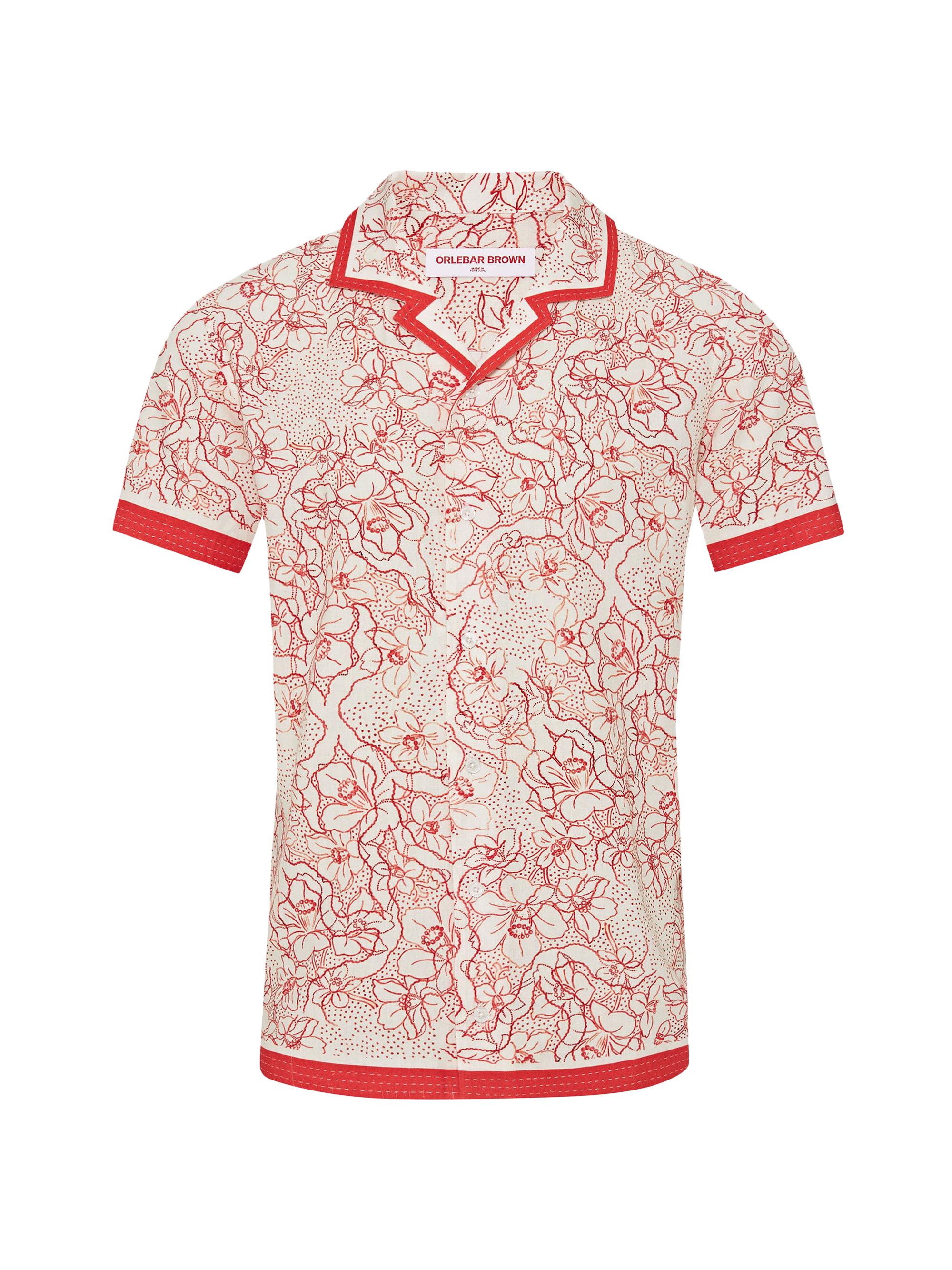 Orlebar Brown Men's Hibbert Floral Camp Shirt - Summer Red White Sand