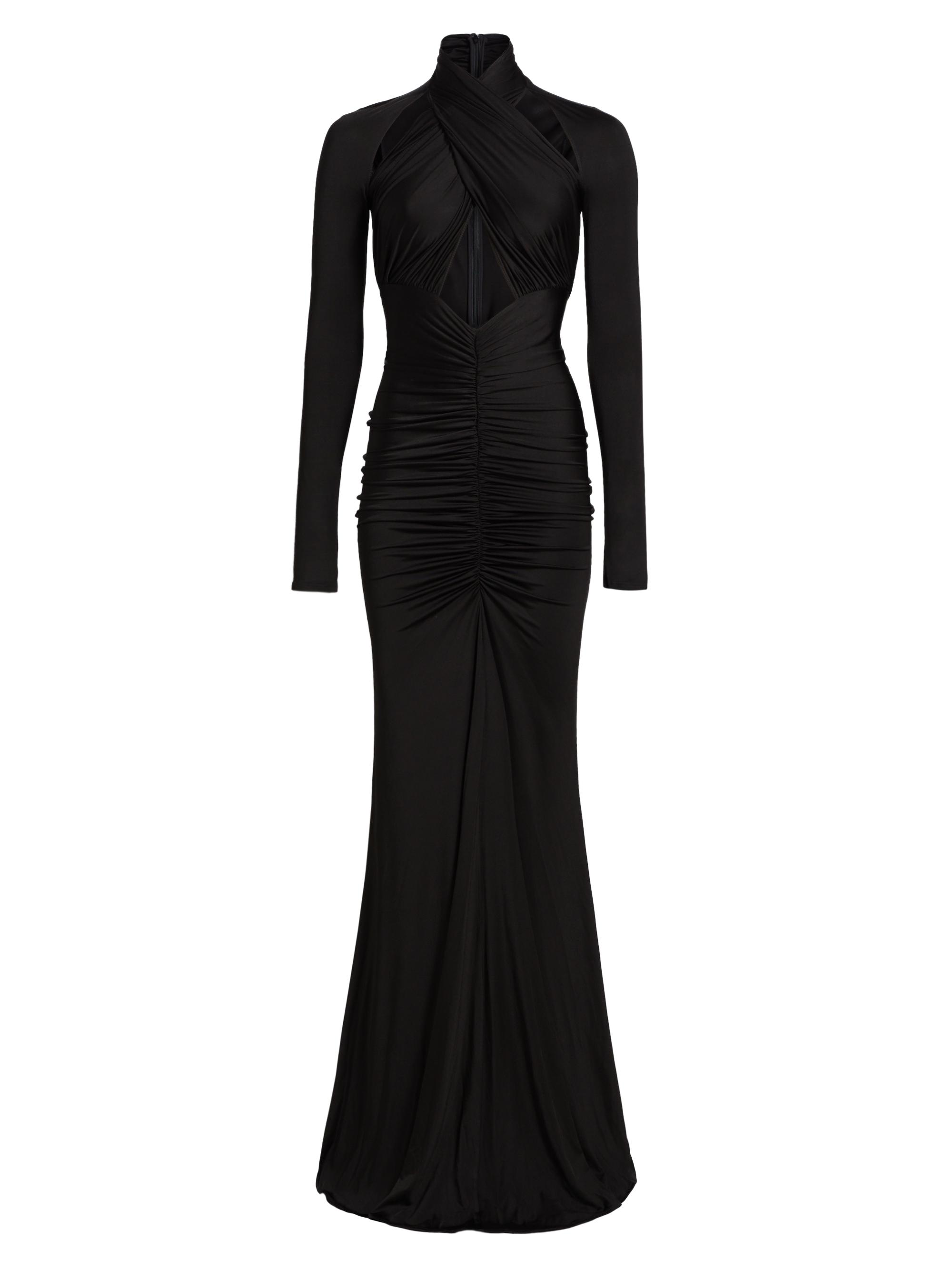 LaPointe Women's Jersey Wrap Halter Ruched Gown - Black