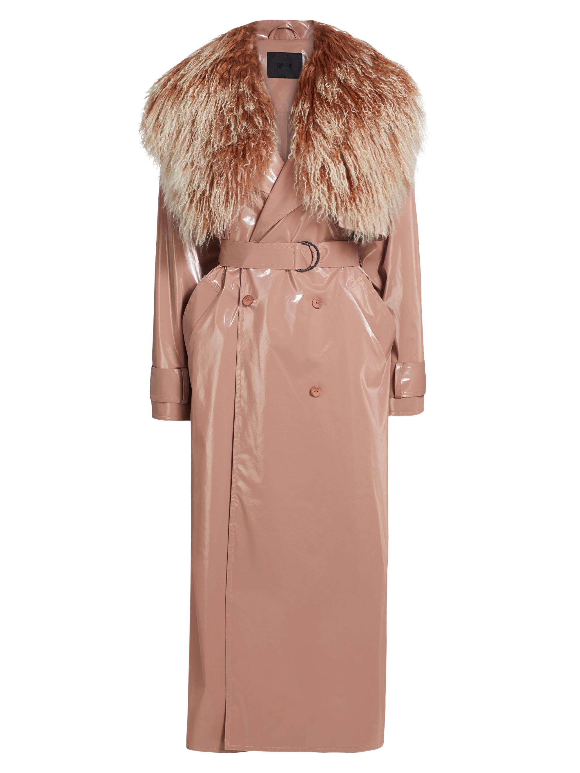 LaPointe Women's Vinyl & Shearling Collar Double-Breasted Trench Coat - Mauve
