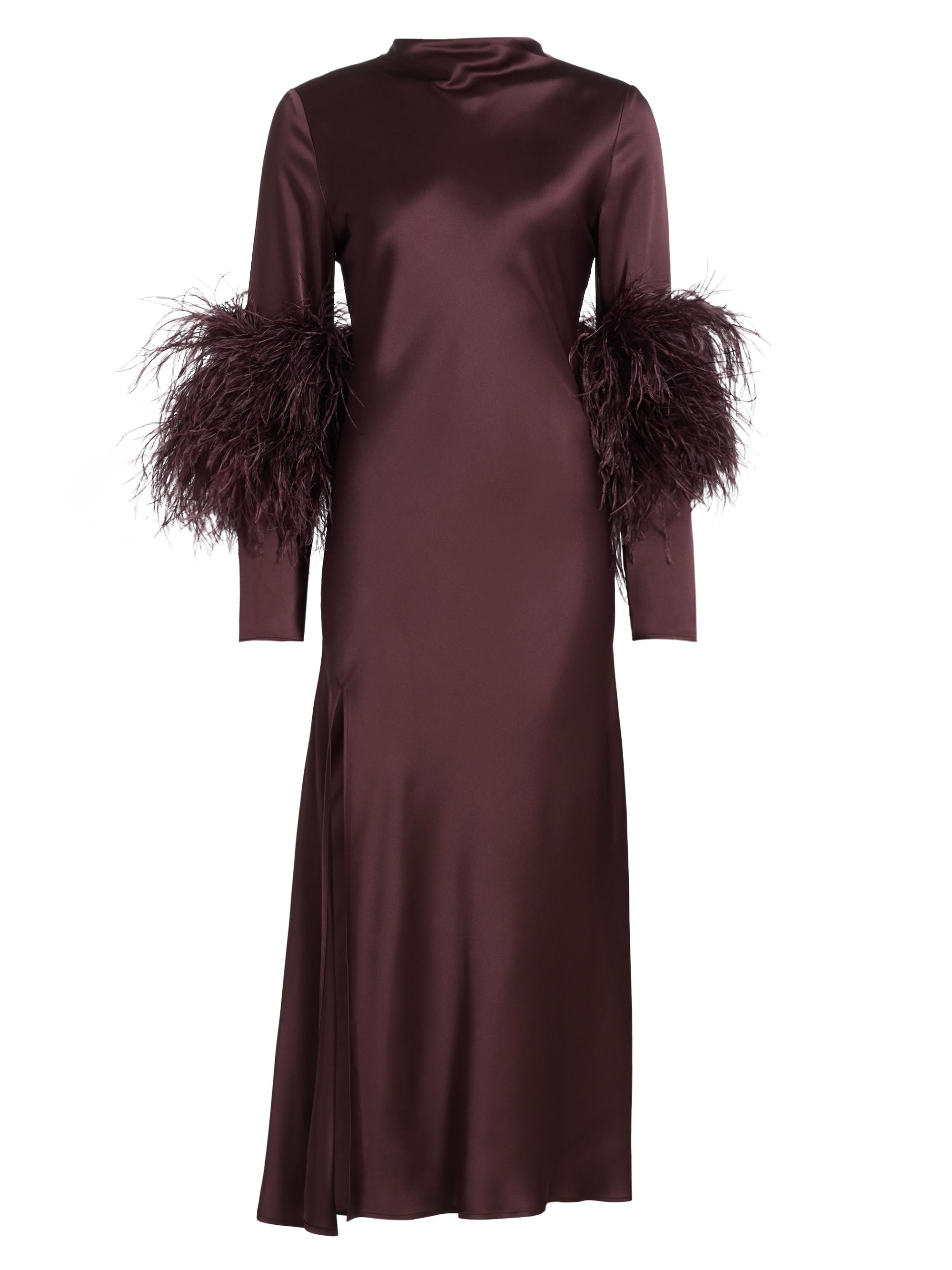 LaPointe Women's Feather-Cuff Satin Midi-Dress - Mulberry