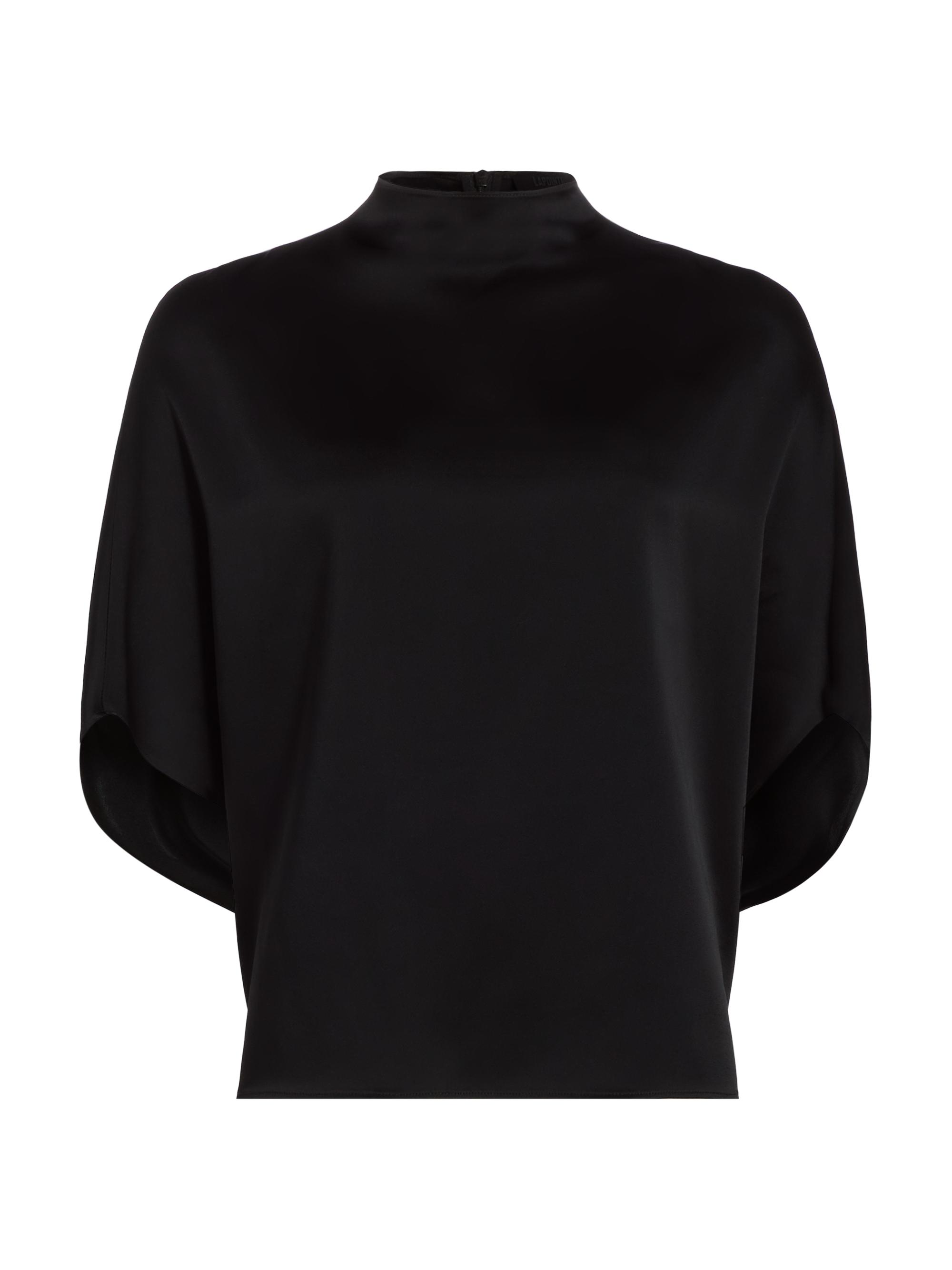 LaPointe Women's Satin Cape-Sleeve T-Shirt - Black