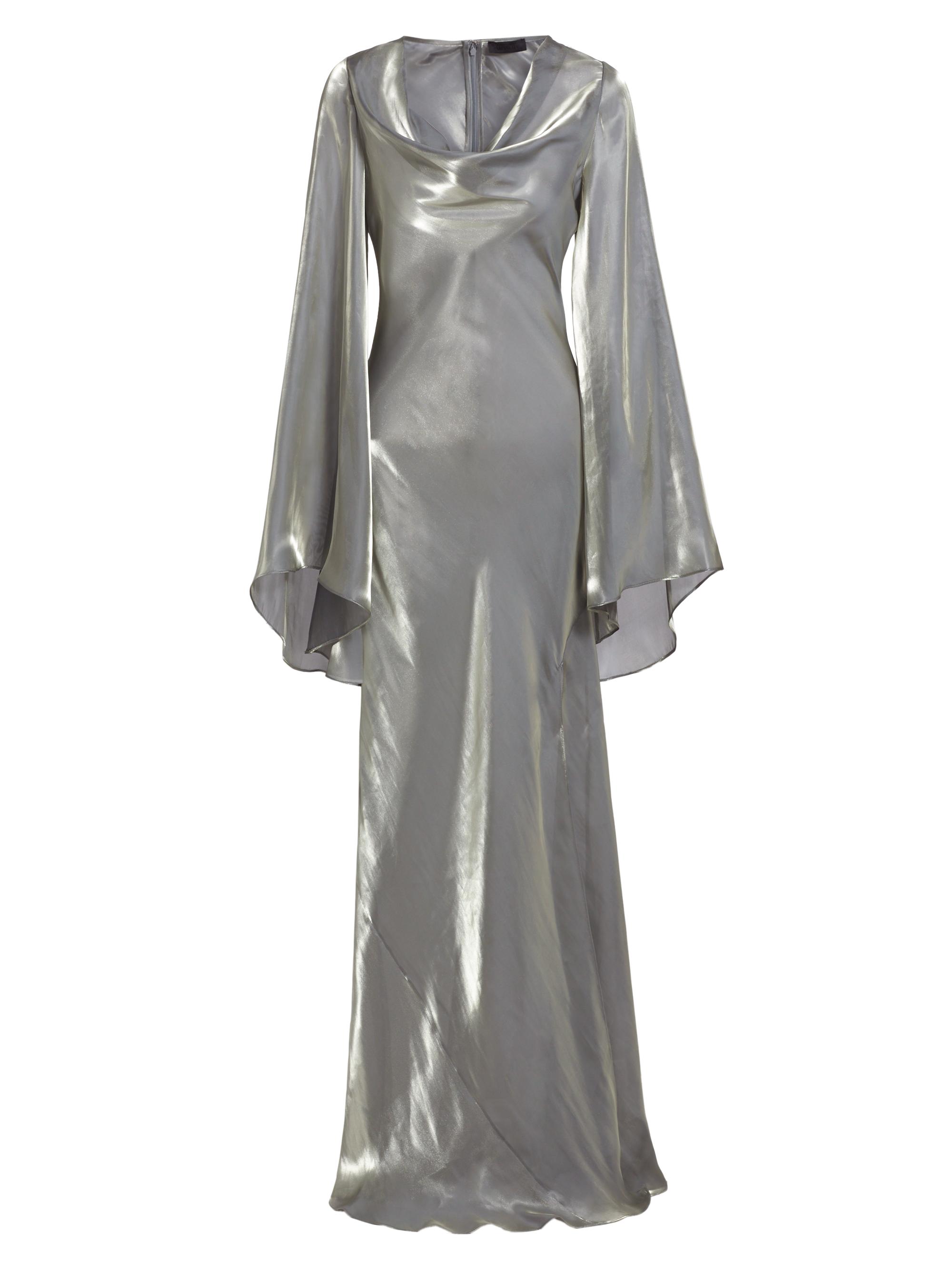 LaPointe Women's Metallic Organza Cowlneck Gown - Steel
