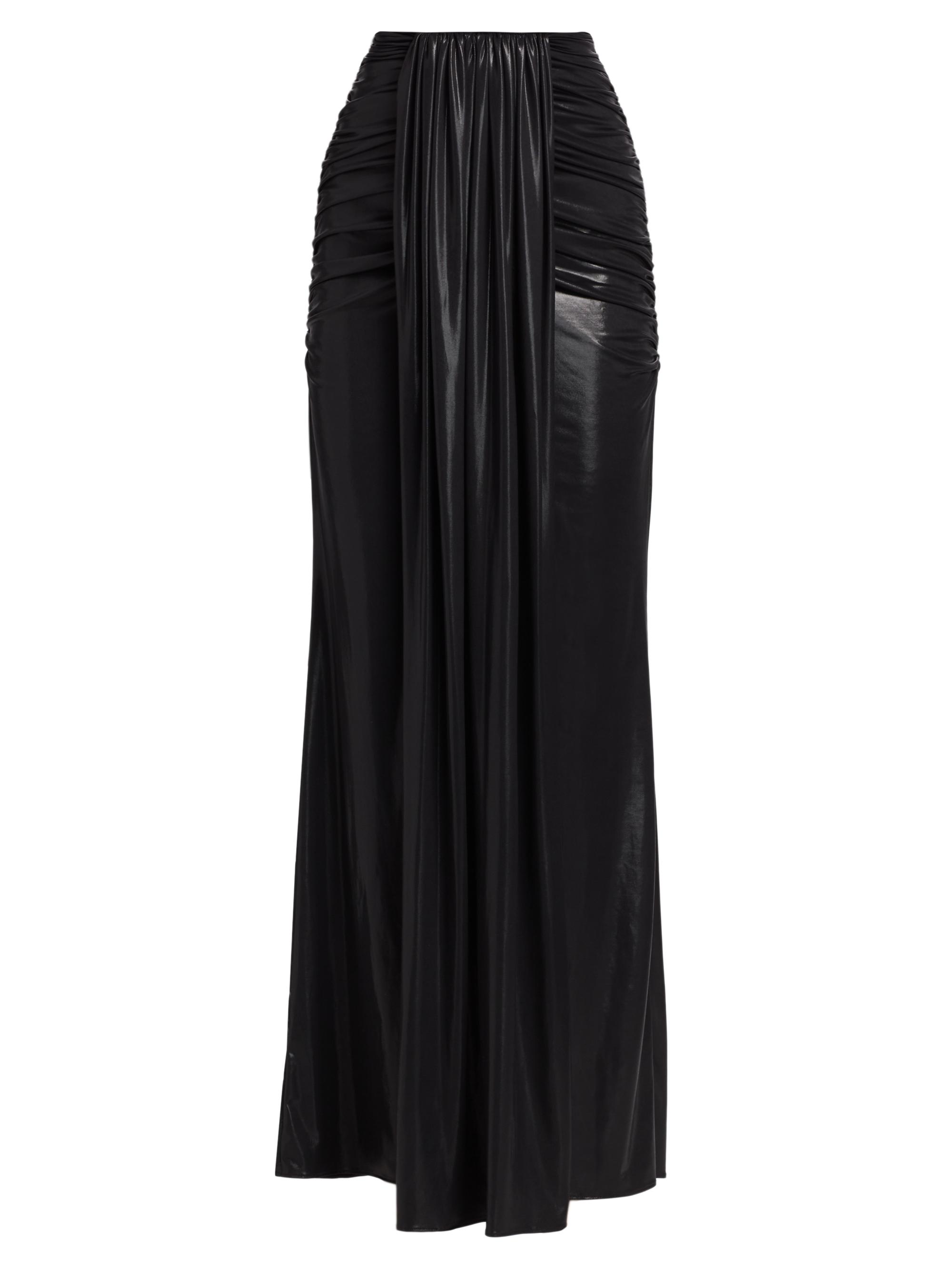 LaPointe Women's Coated Jersey Draped Maxi Skirt - Black