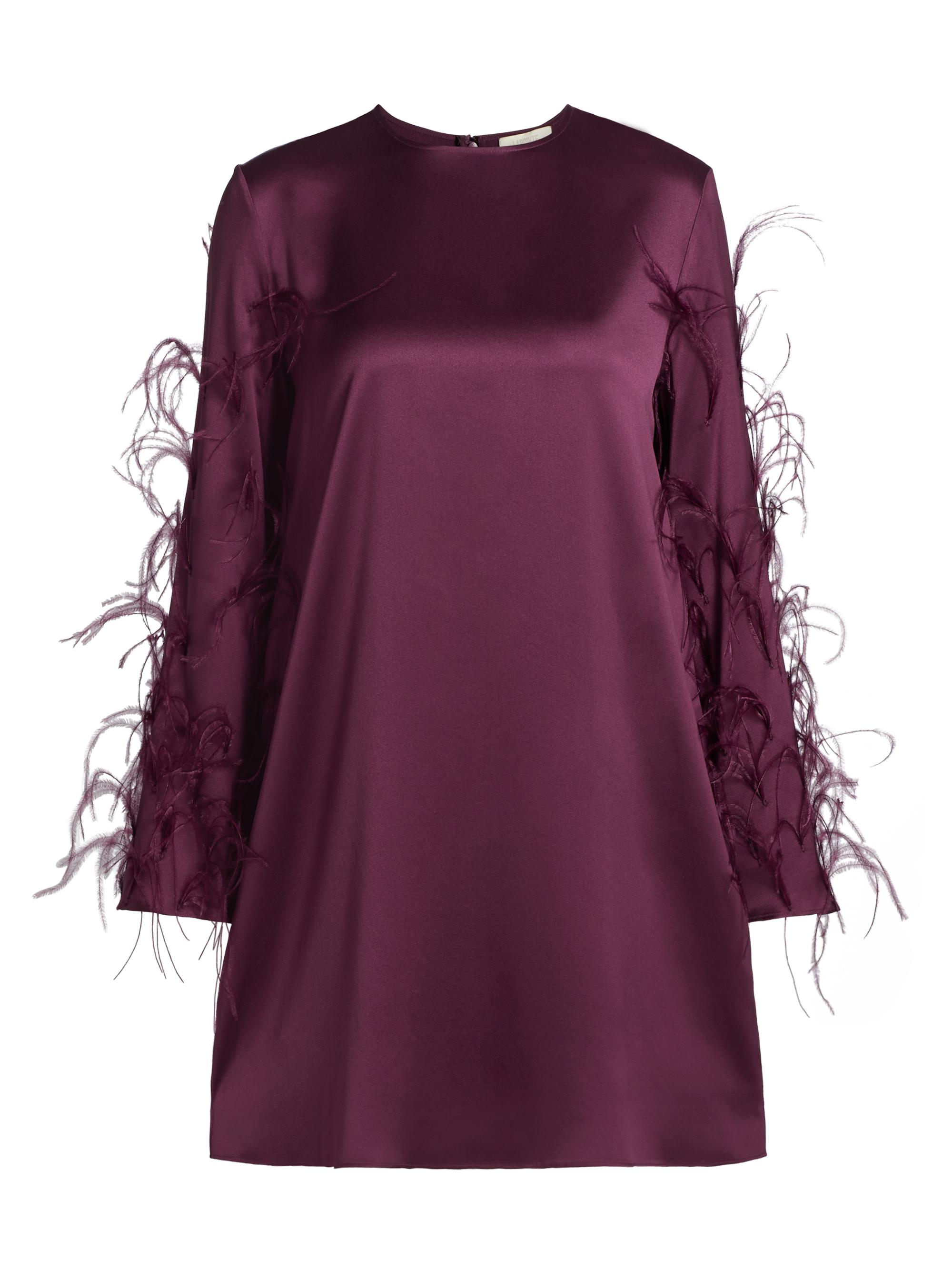 LaPointe Women's Feather Embellished Satin Shift Minidress - Mulberry