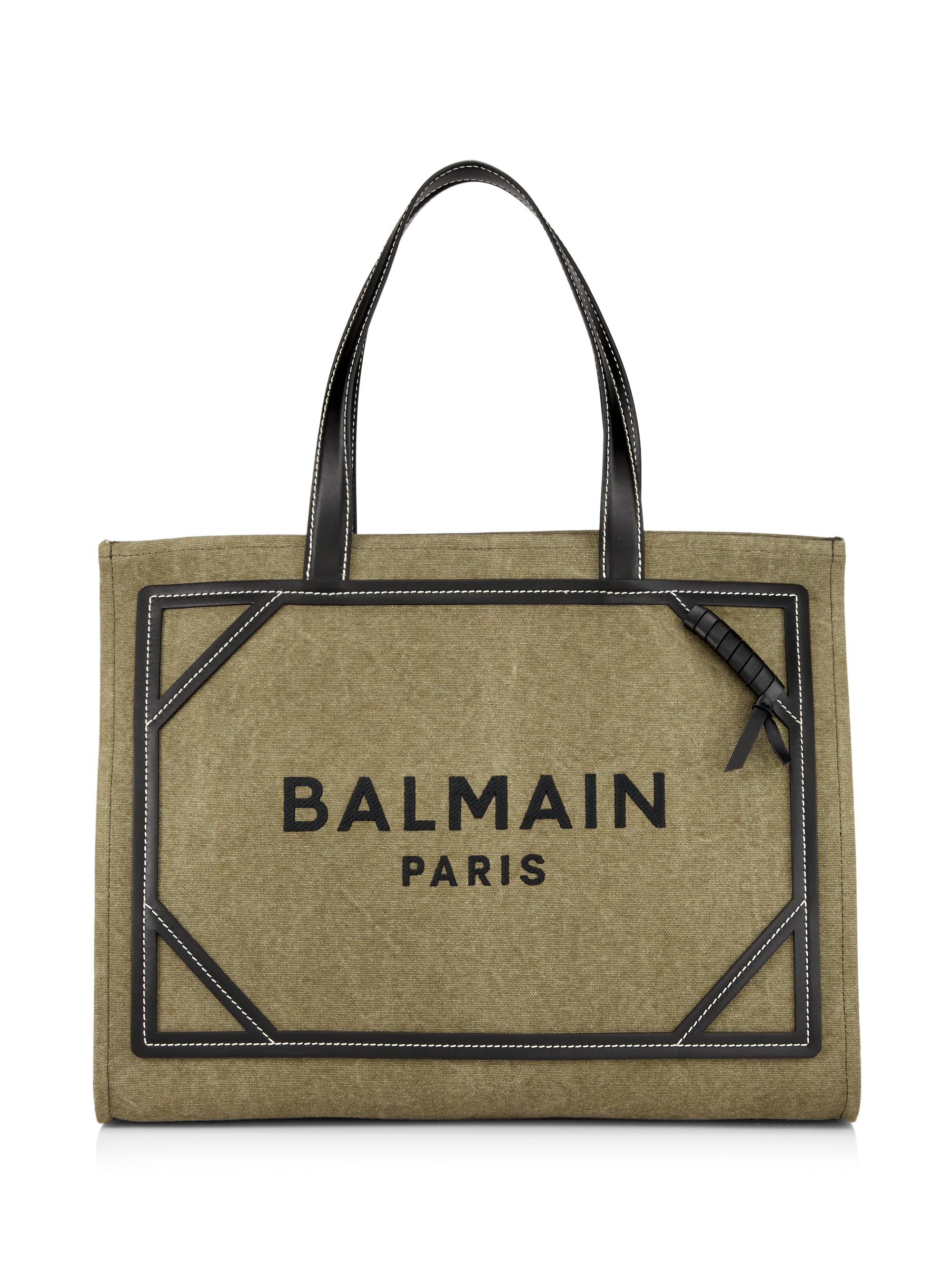 Balmain Women's Army Canvas & Leather Logo Tote Bag - Khaki Noir