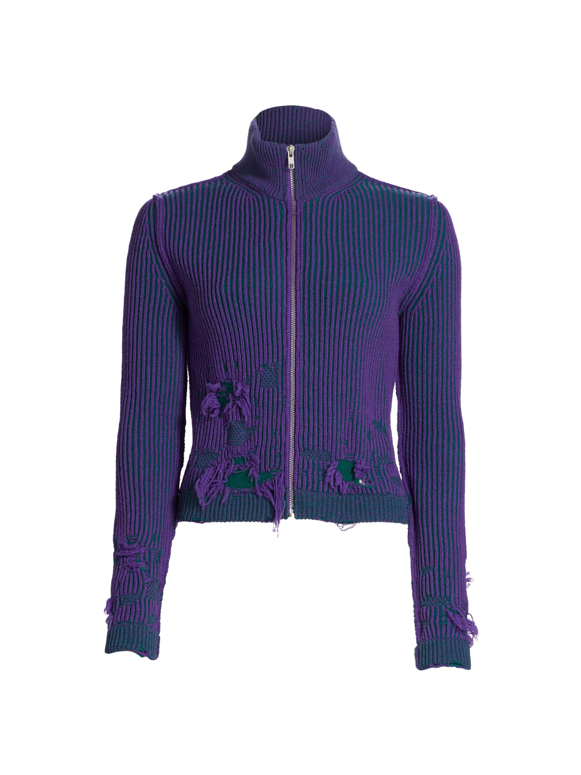 MM6 Maison Margiela Women's Wool-Blend Destroyed Sport Jacket - Purple Green