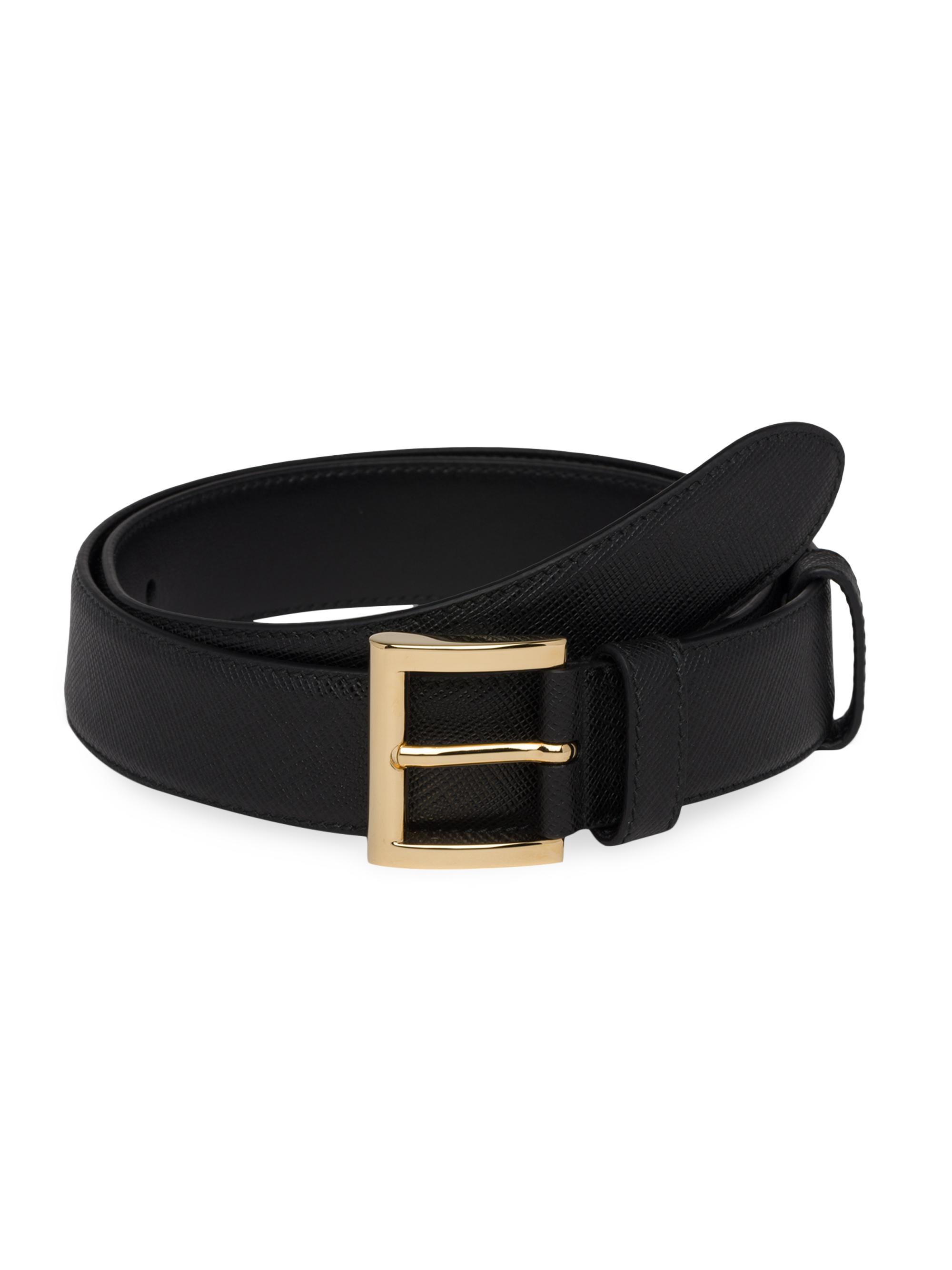 Prada Women's Saffiano Leather Belt - Black Gold
