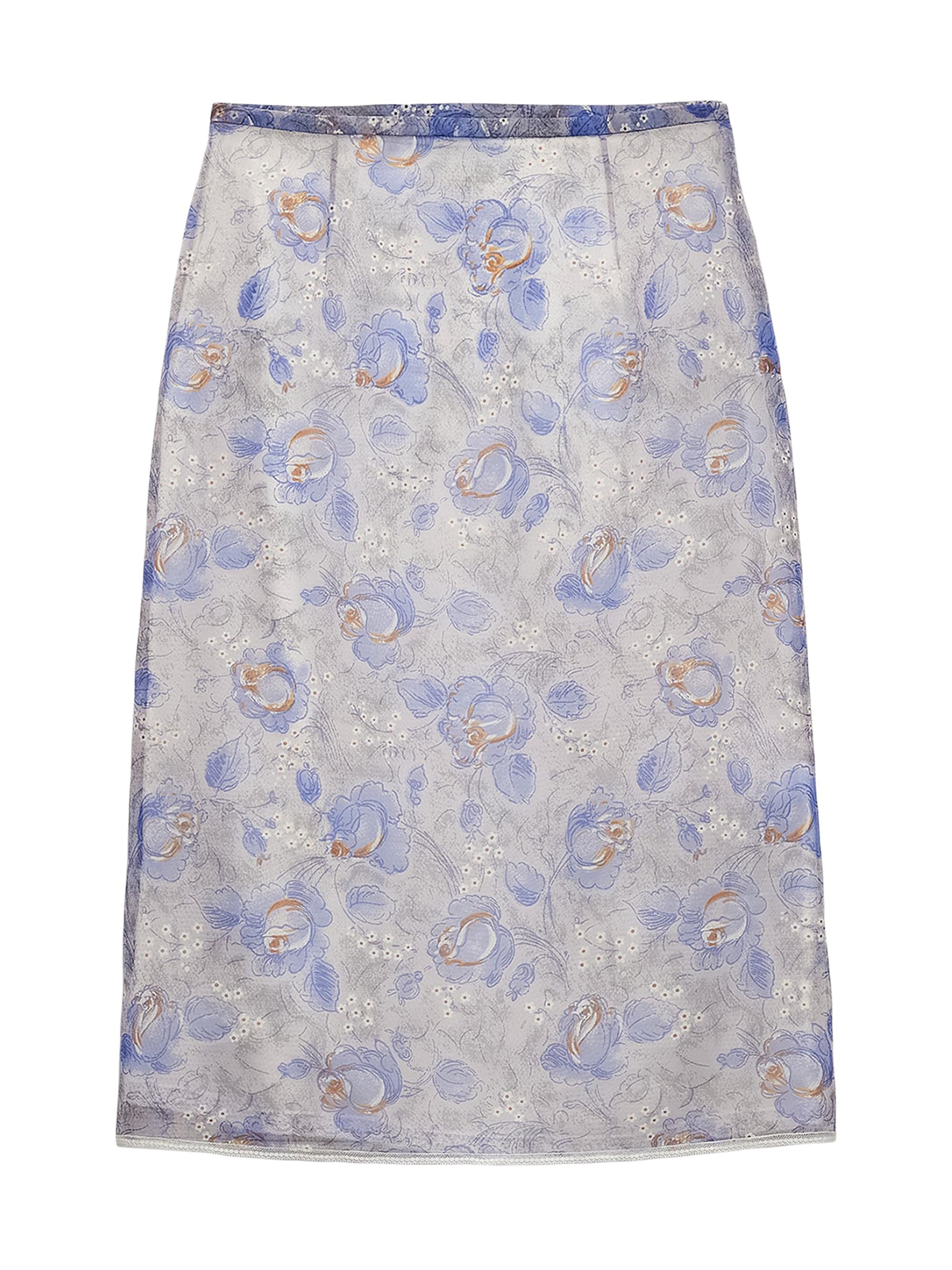 Prada Women's Printed Nylonette Midi-Skirt - Blue