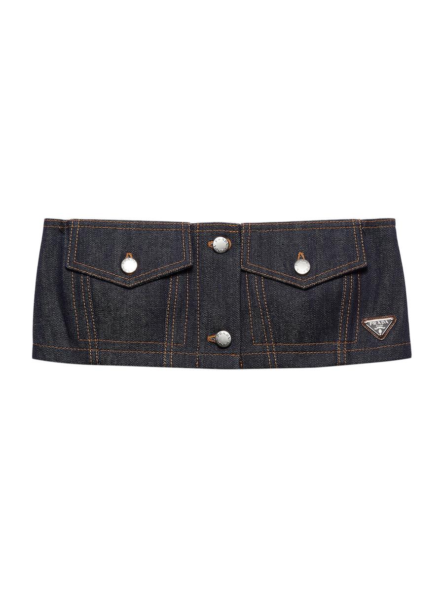 Shop Prada Crop Top in Selvedge Denim | Saks Fifth Avenue Shop Prada Crop Top in Selvedge Denim | Saks Fifth Avenue