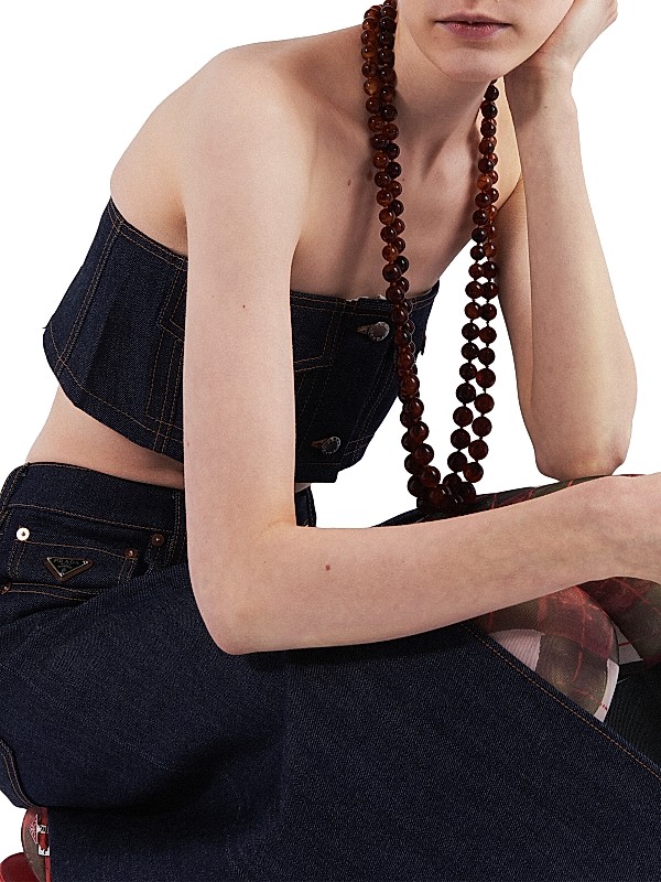 Shop Prada Crop Top in Selvedge Denim | Saks Fifth Avenue Shop Prada Crop Top in Selvedge Denim | Saks Fifth Avenue
