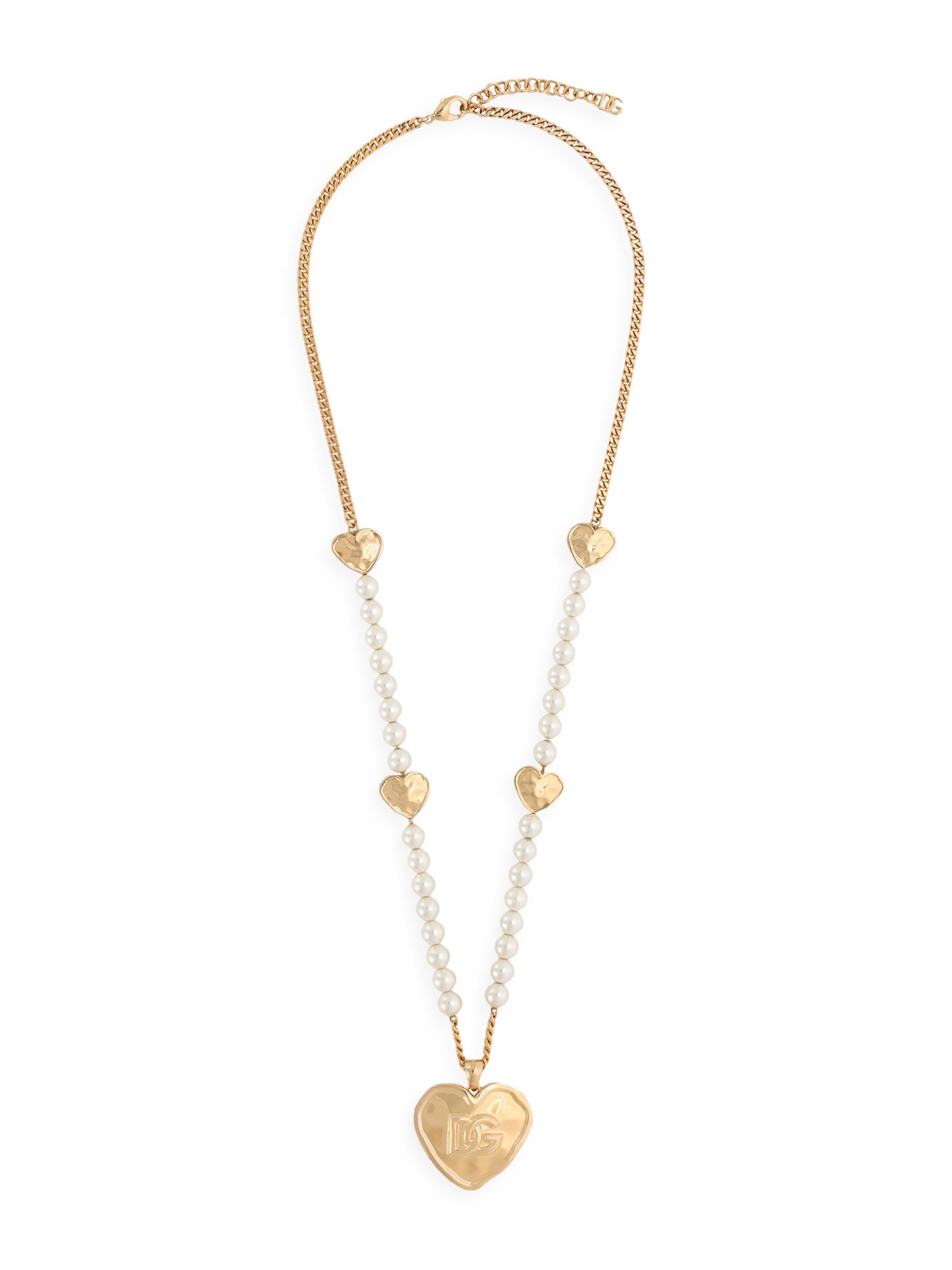 Dolce & Gabbana Women's Goldtone & Imitation Pearl Monogrammed Heart Pendant Necklace - Yellow Gold