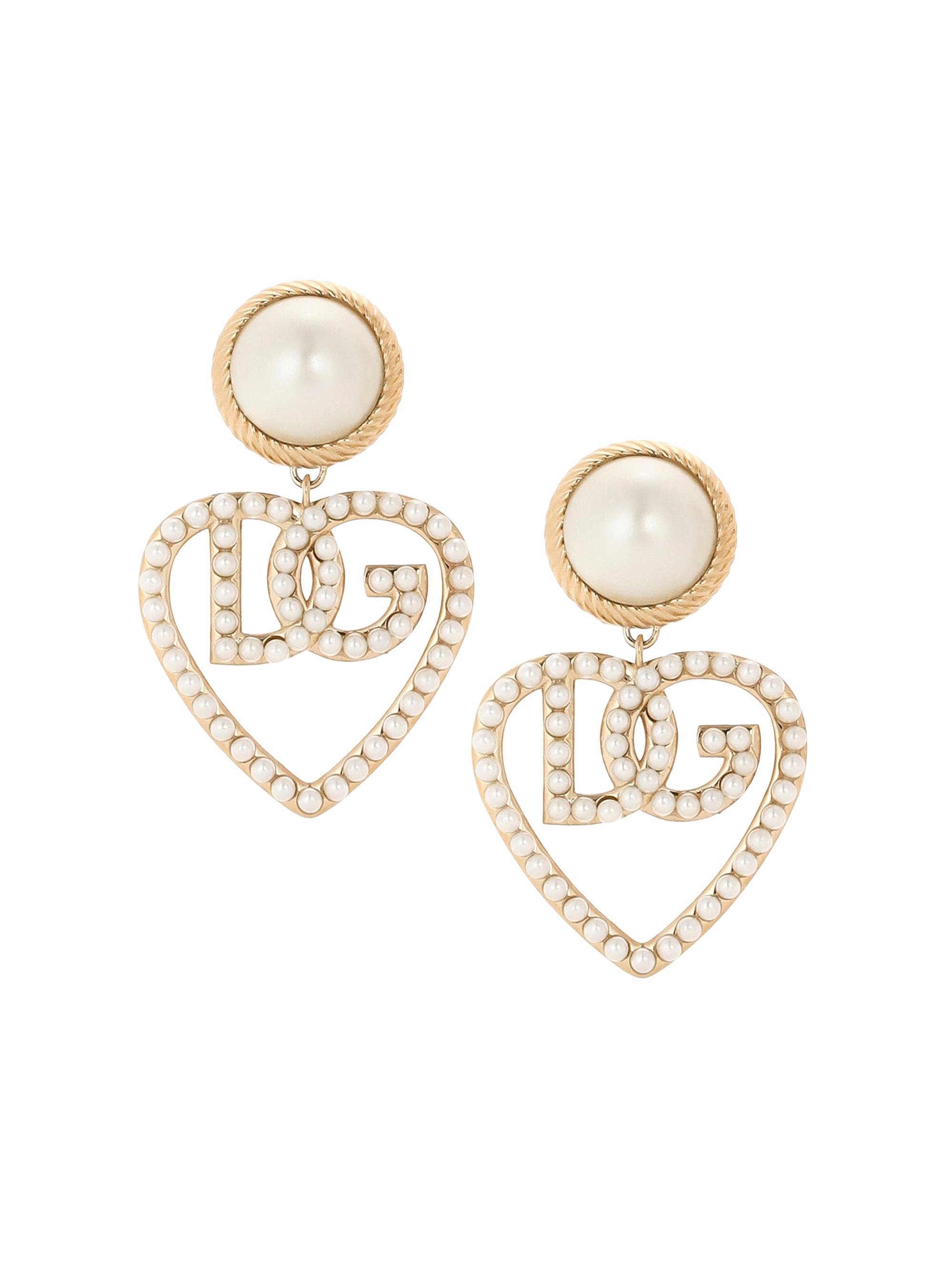 Dolce & Gabbana Women's Goldtone & Imitation Pearl Monogram Heart Drop Earrings - Yellow Gold