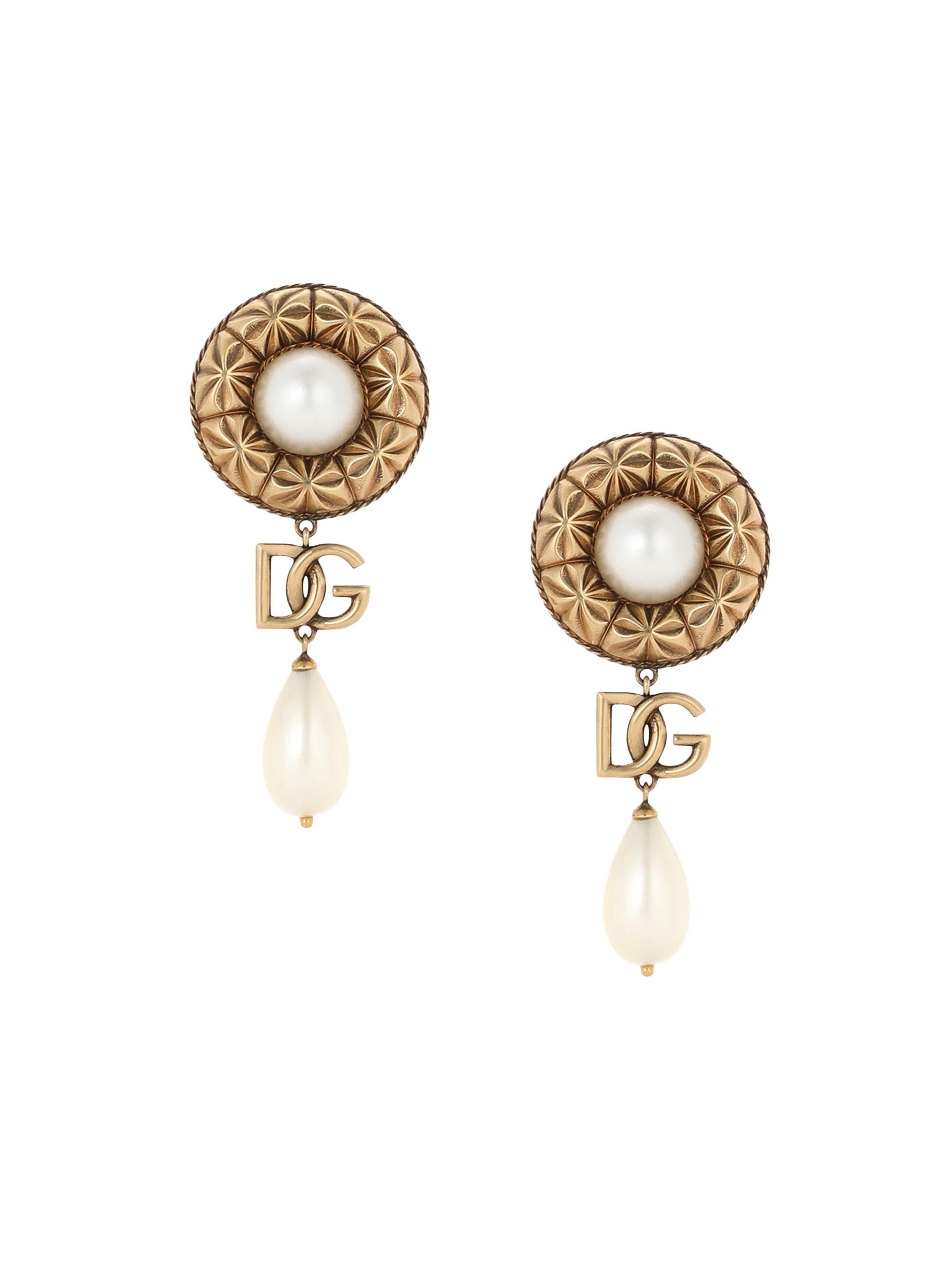 Dolce & Gabbana Women's Goldtone & Imitation Pearl Monogram Clip-On Drop Earrings - Yellow Gold