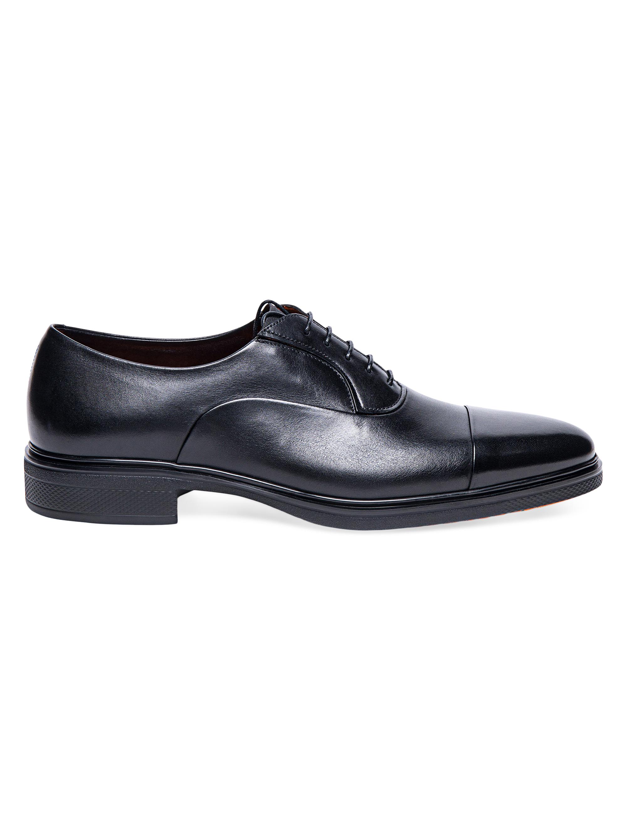 Santoni Men's Easy Leather Cap Toe Dress Shoes - Black