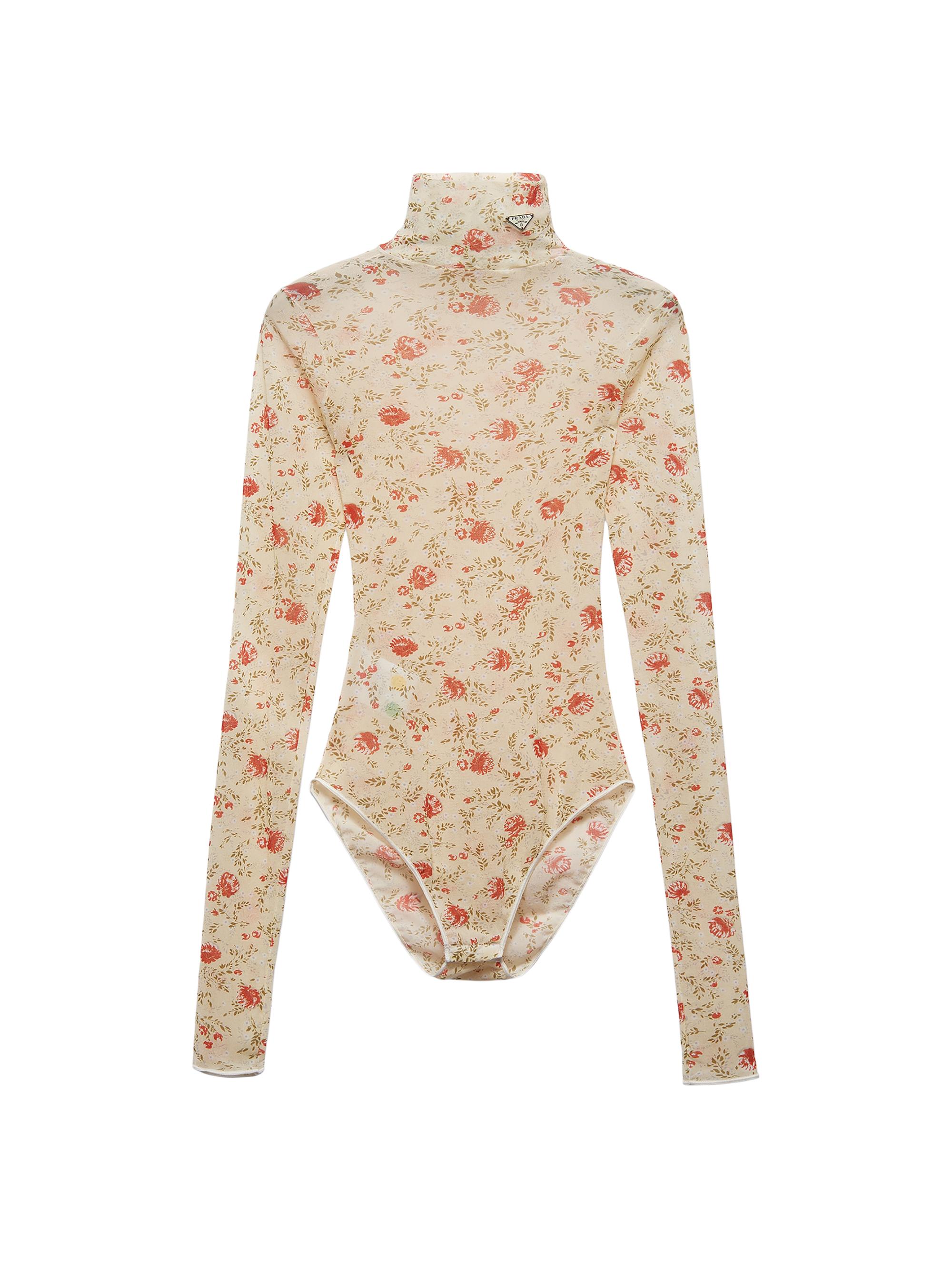 Prada Women's Printed Stretch Tulle Bodysuit - Red