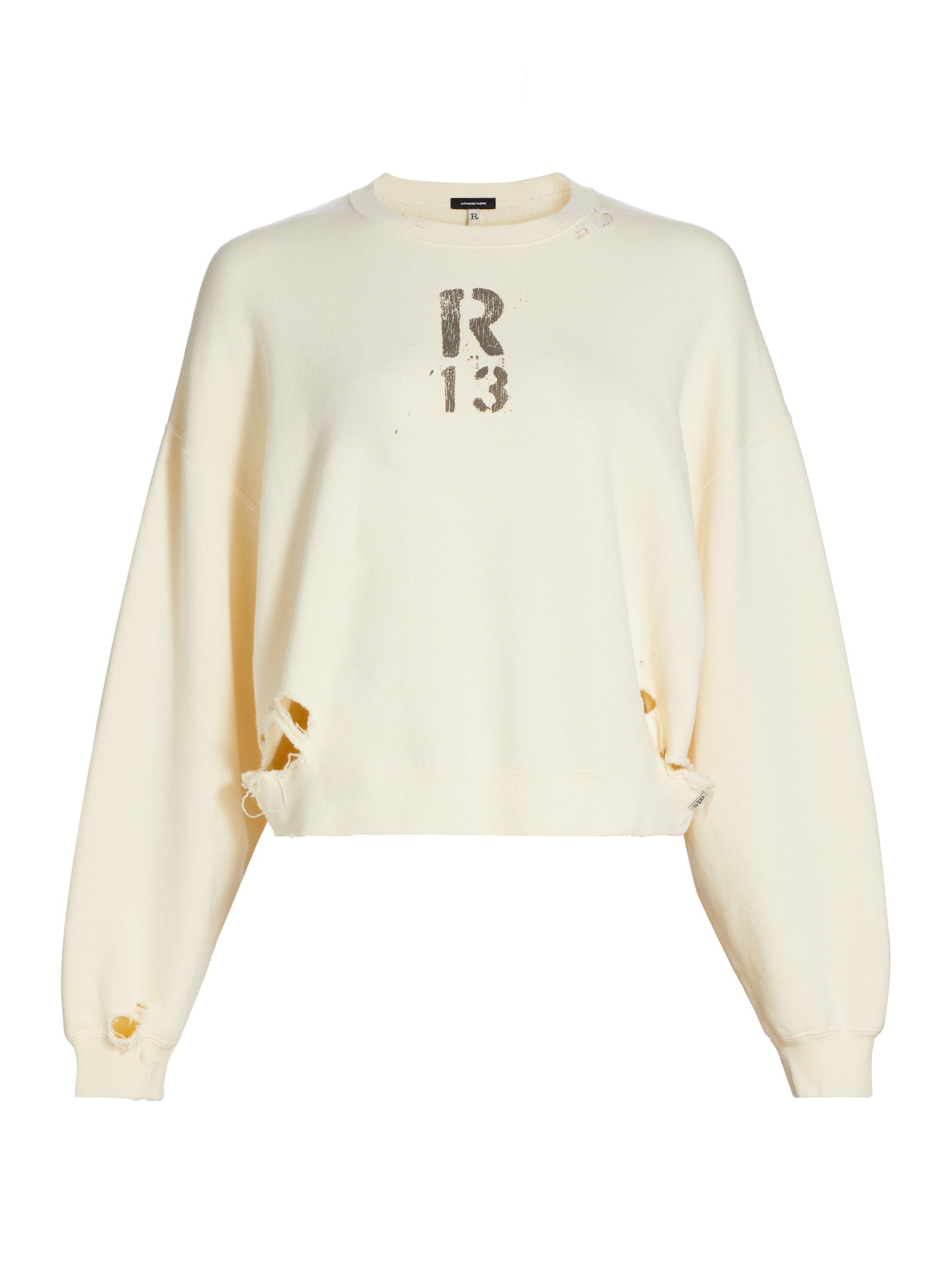 R13 Women's Distressed Crewneck Sweatshirt - Natural