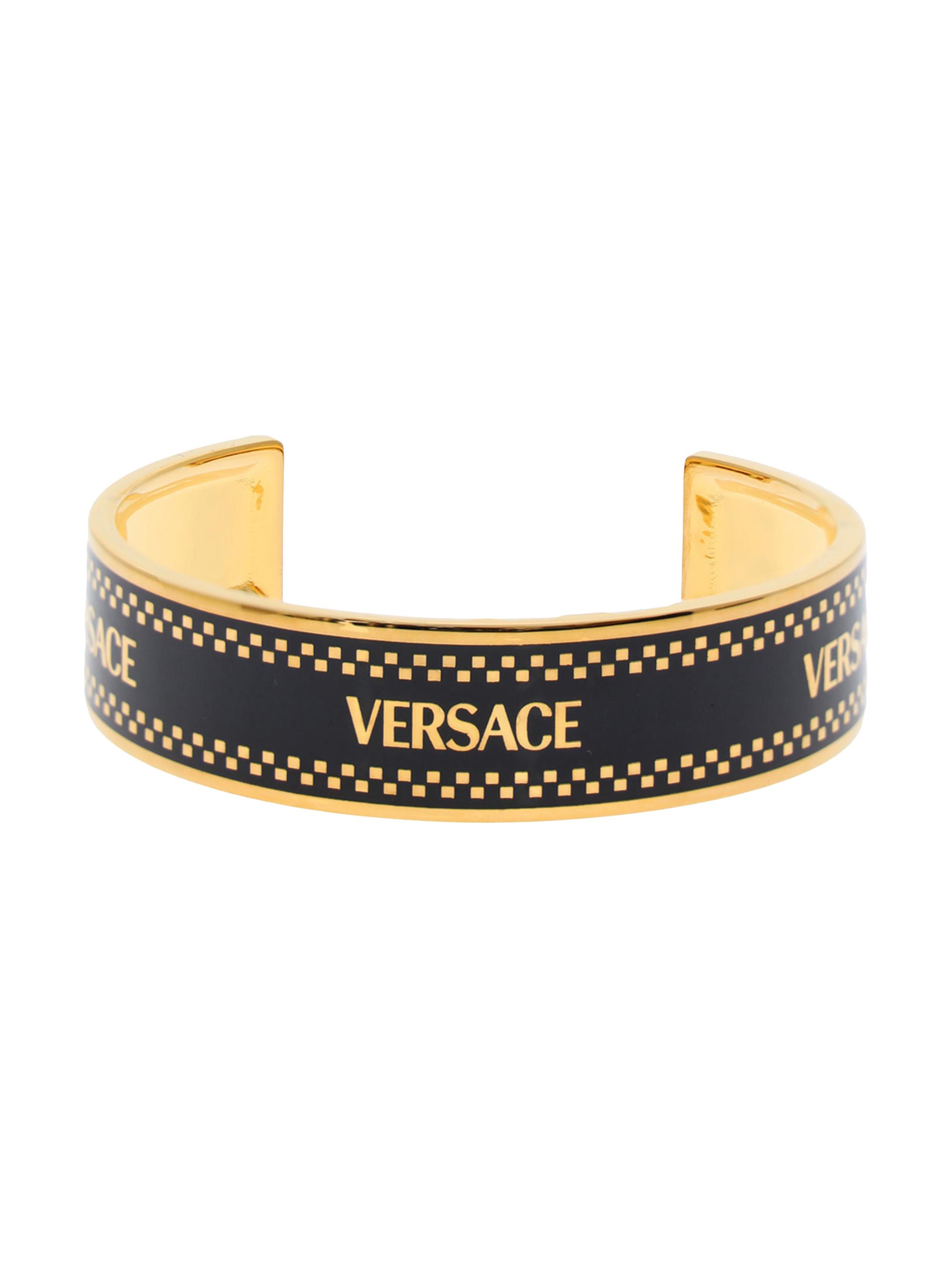 Versace Men's Logo-Engraved Metal Cuff -  Gold Black