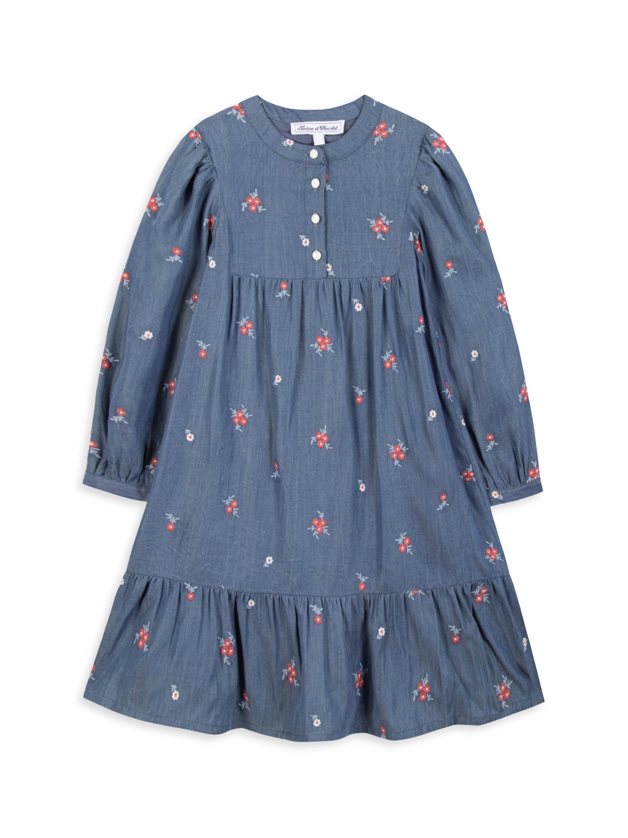 Tartine et Chocolat Little Girl's & Girl's Floral Chambray Dress - Denim