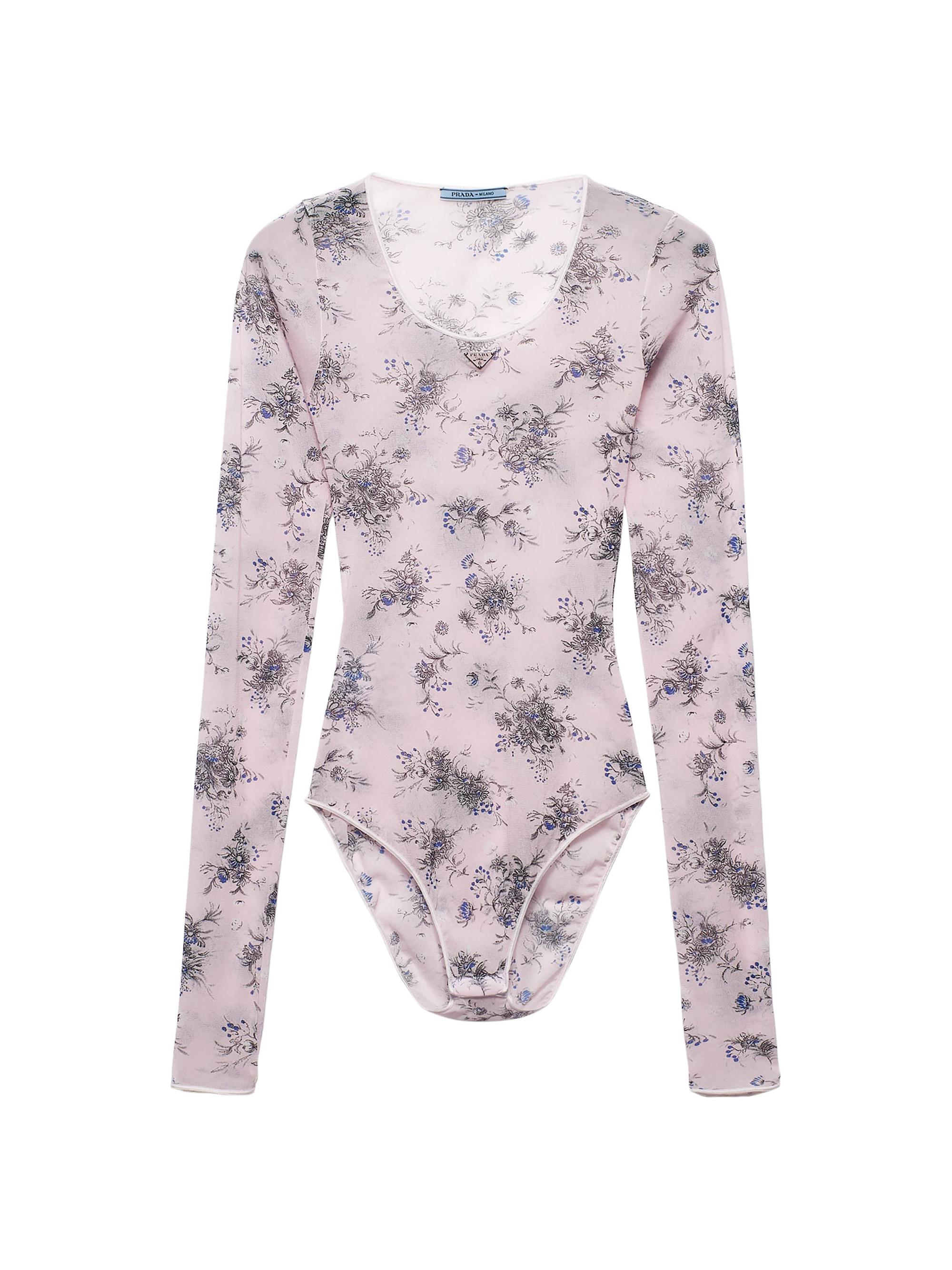 Prada Women's Printed Stretch Tulle Bodysuit - Pink