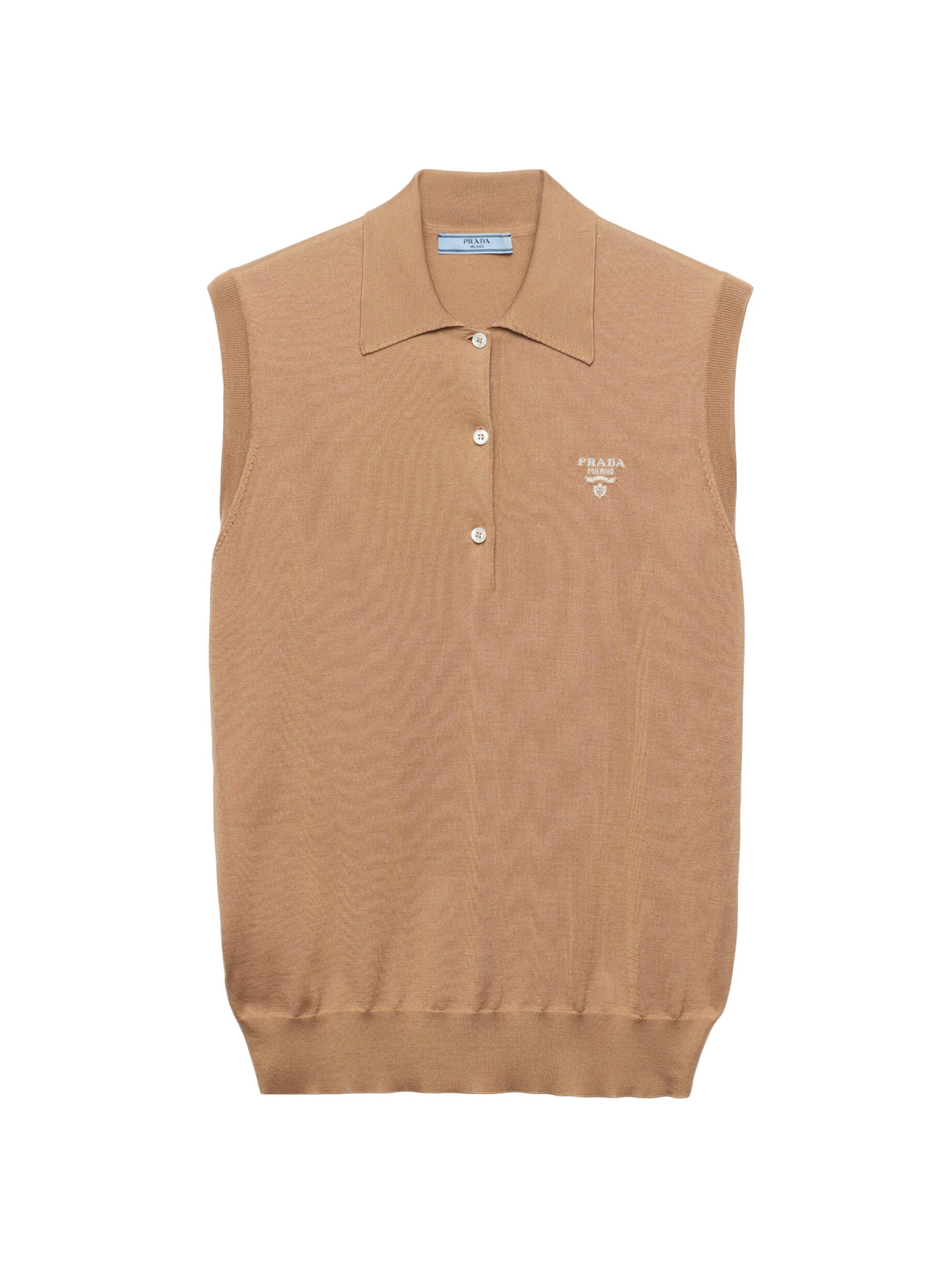 Prada Women's Sleeveless Silk Polo Shirt - Brown