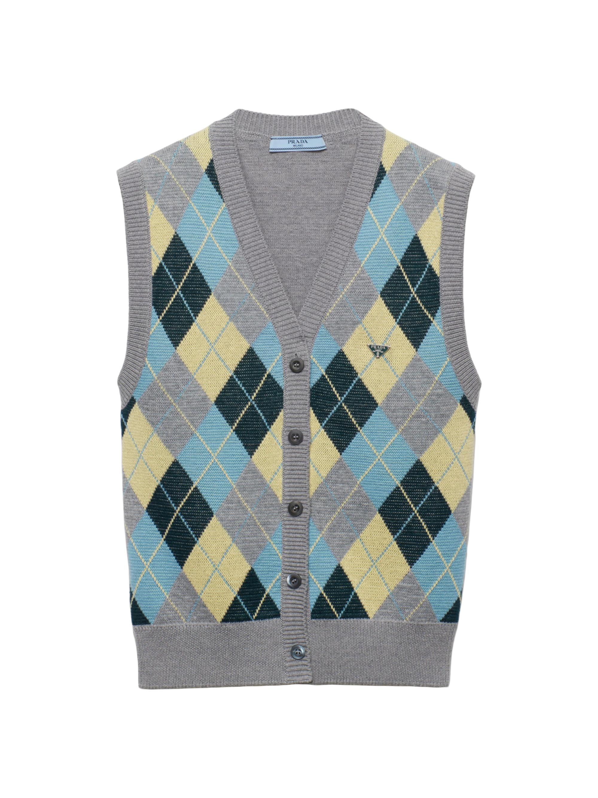 Prada Women's Wool Vest Top with an Argyle Pattern - Grey