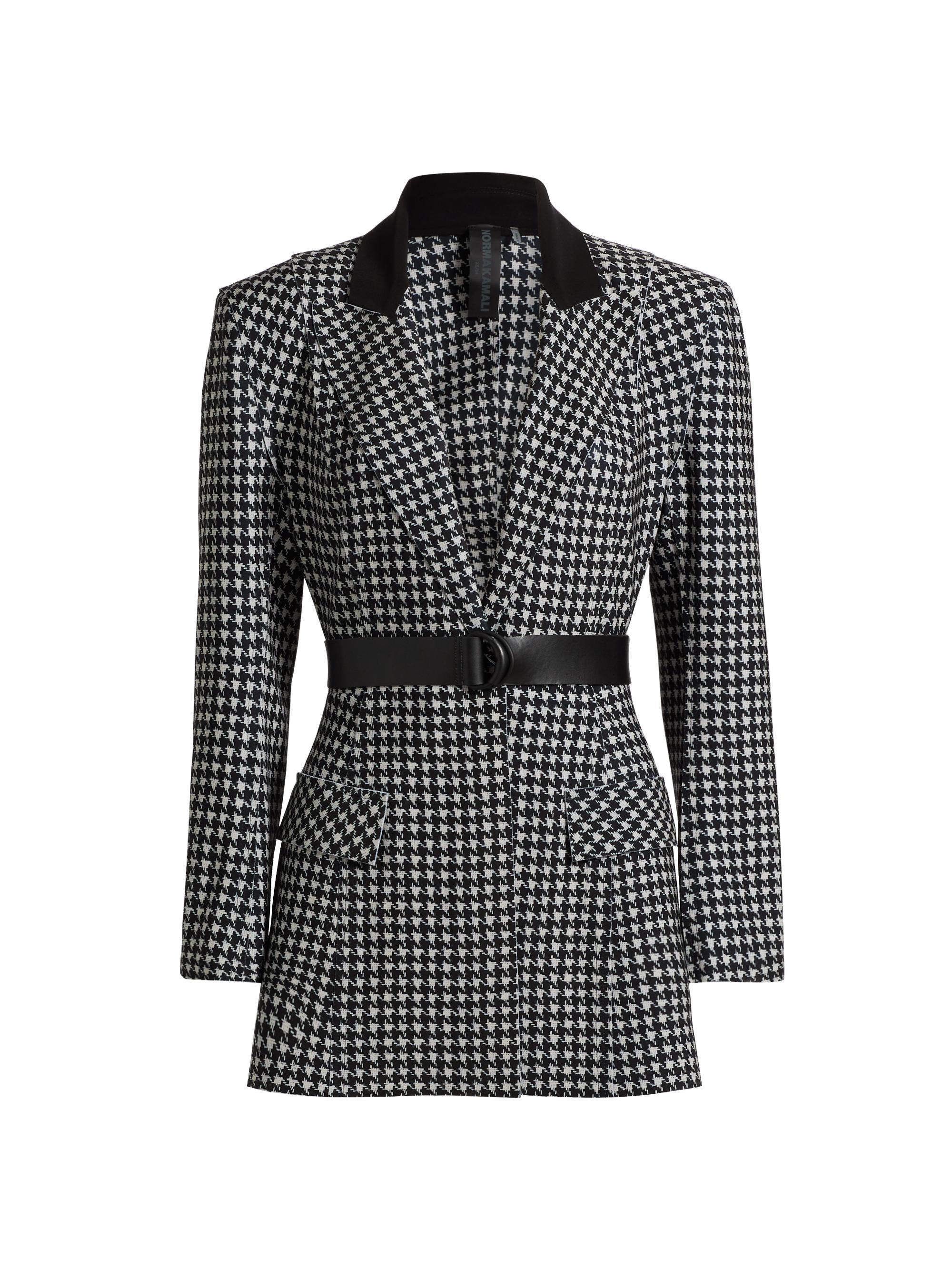 Norma Kamali Women's Houndstooth Belted Single-Breasted Blazer - Large Hounds Tooth Black