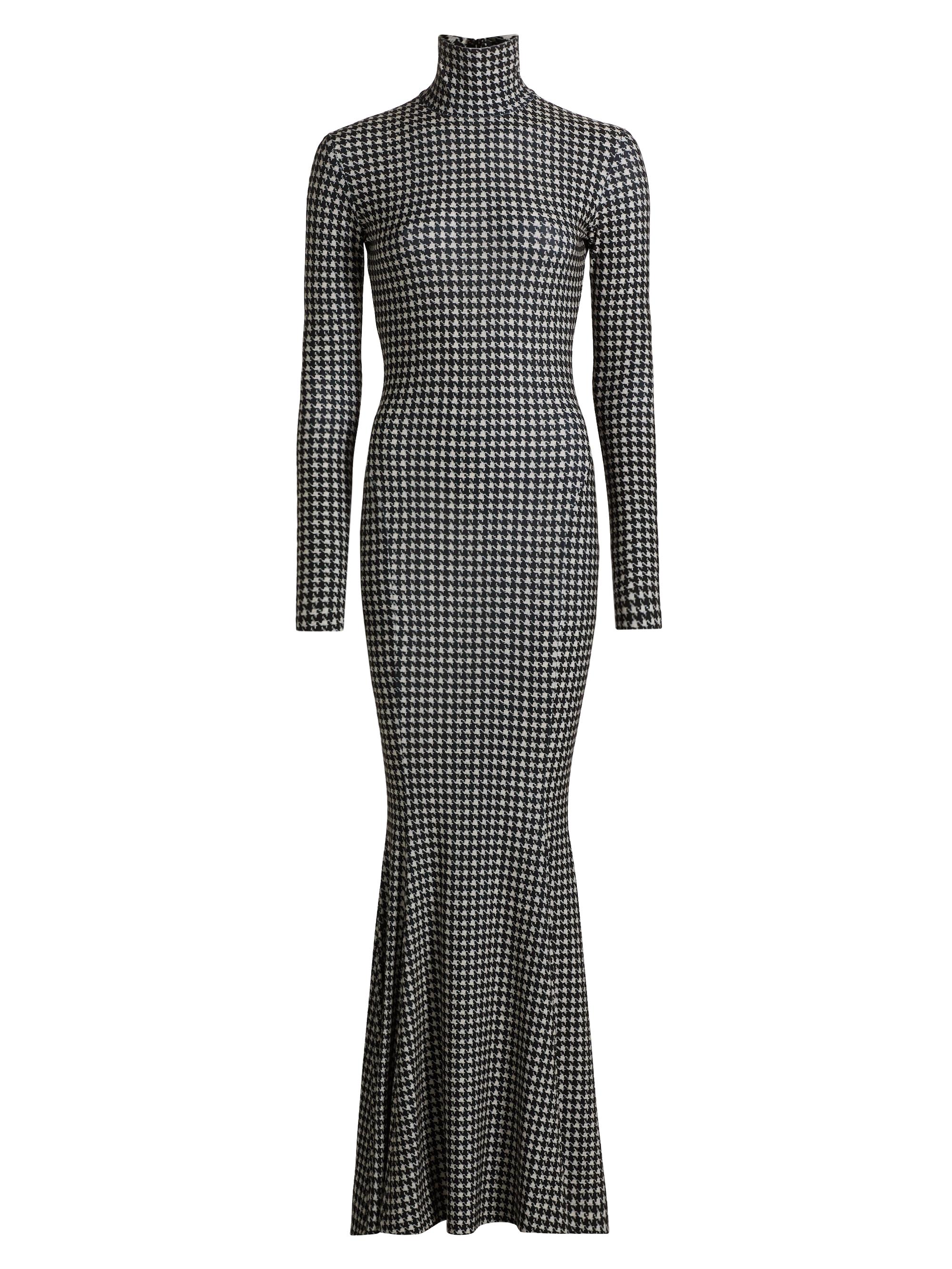 Norma Kamali Women's Houndstooth Turtleneck Fishtail Gown Houndstooth