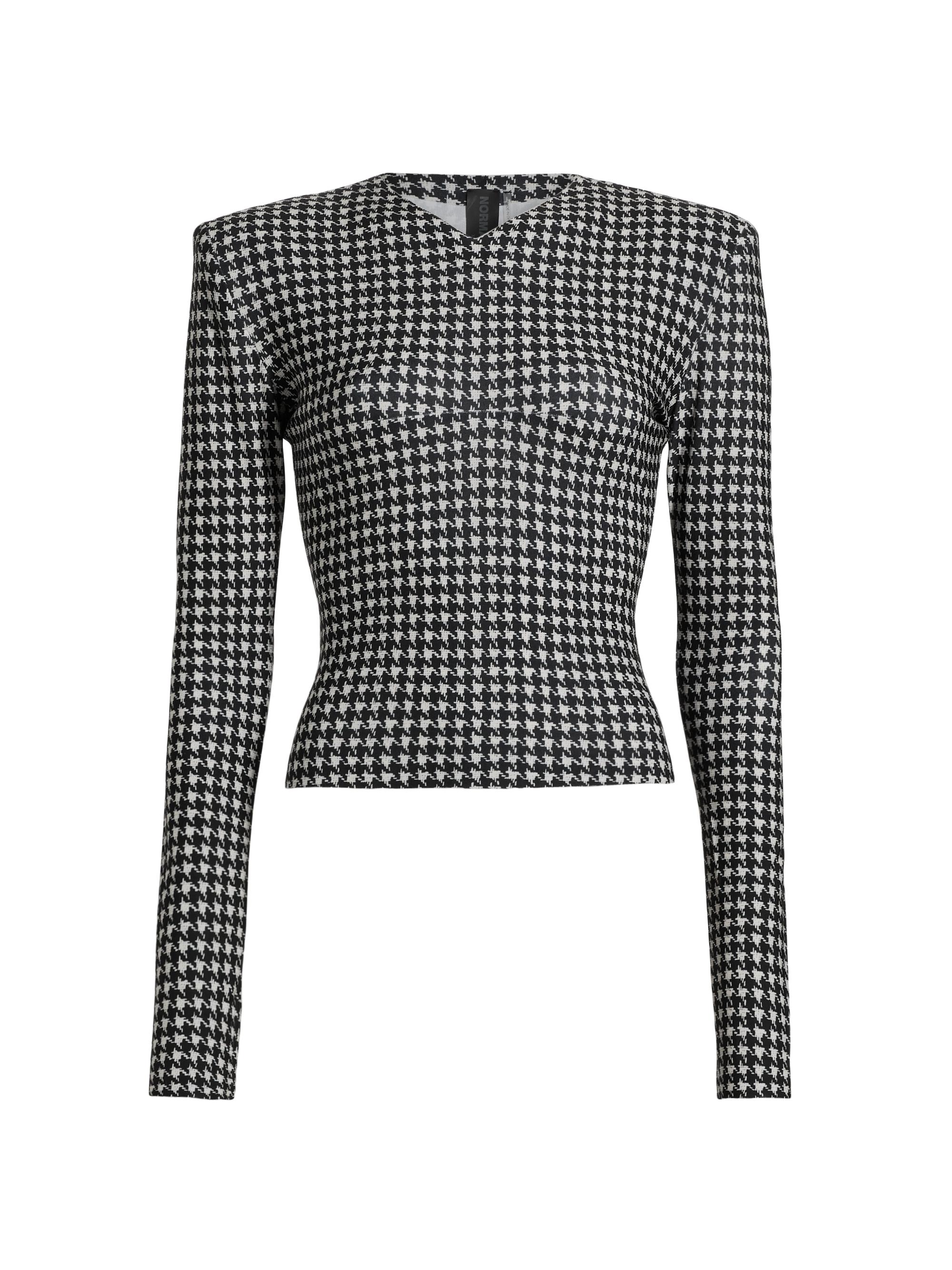 Norma Kamali Women's Houndstooth Pad Shoulder Top - Large Houndstooth