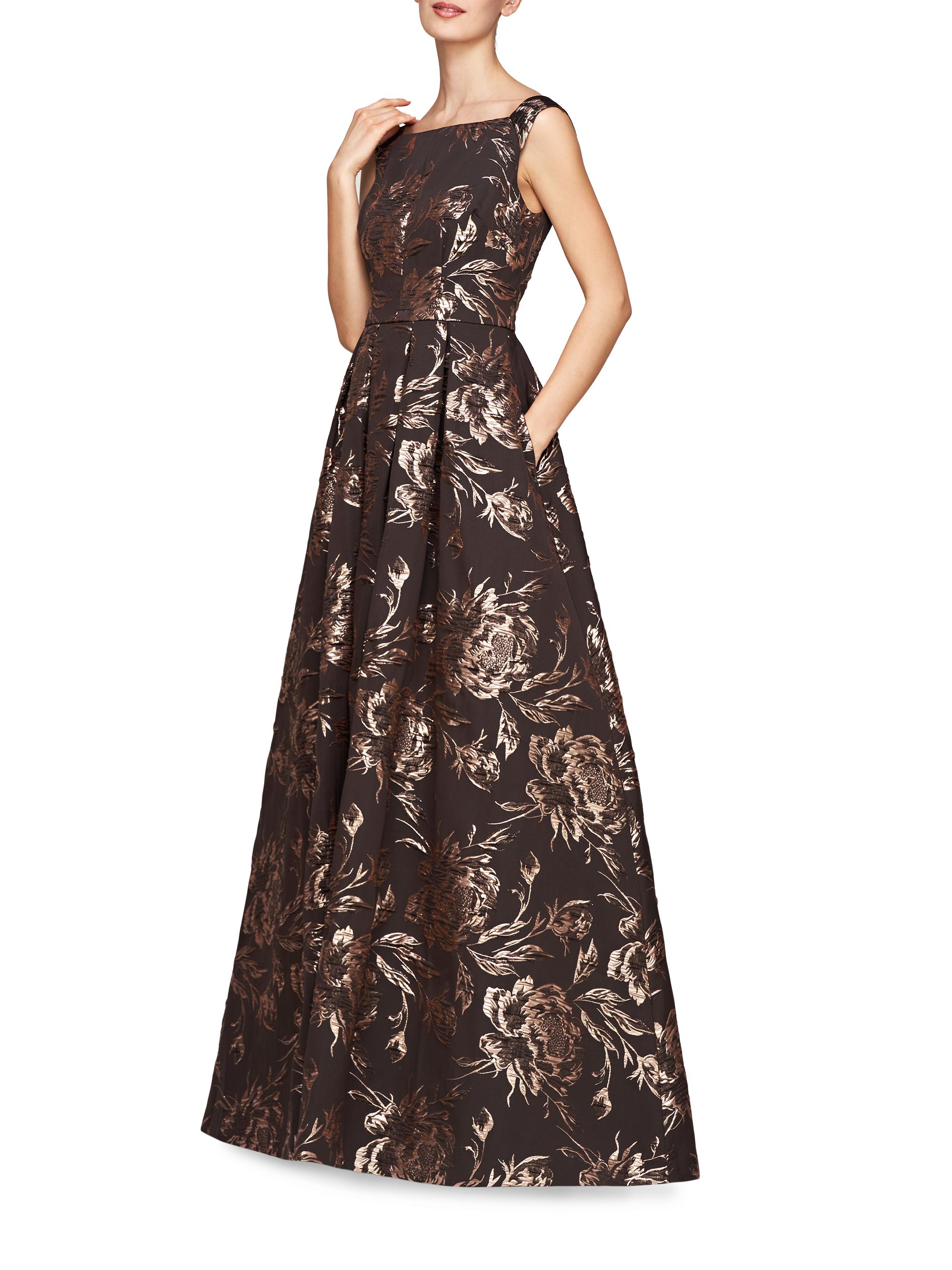 Kay Unger ケイアンガー 花柄ドレス Kay Unger Floral Mikado V-Neck Sleeveless Side Slit Gown at