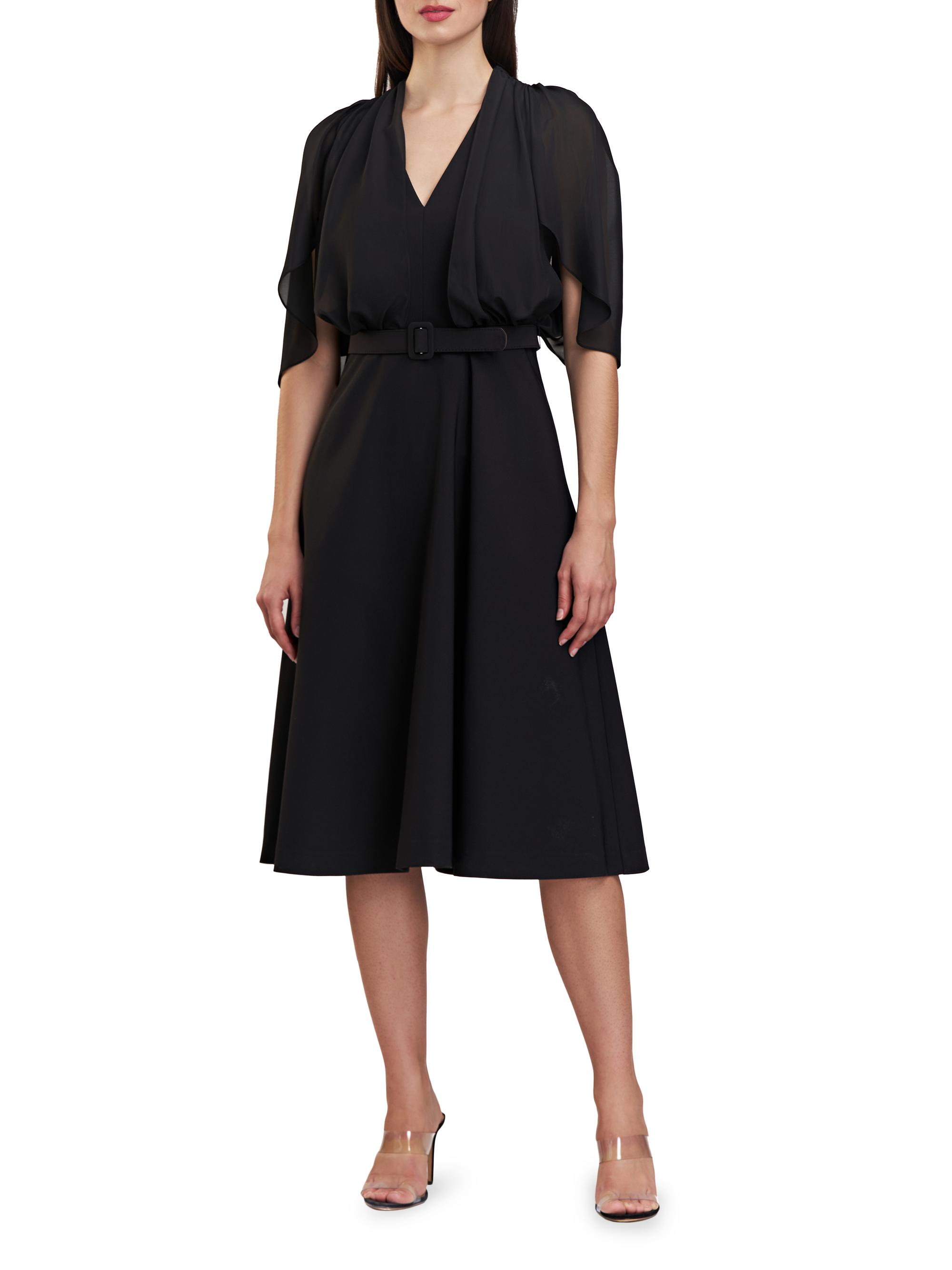 Kay Unger Deanna Crepe-Chiffon V-Neck Midi-Dress | Saks Fifth Avenue