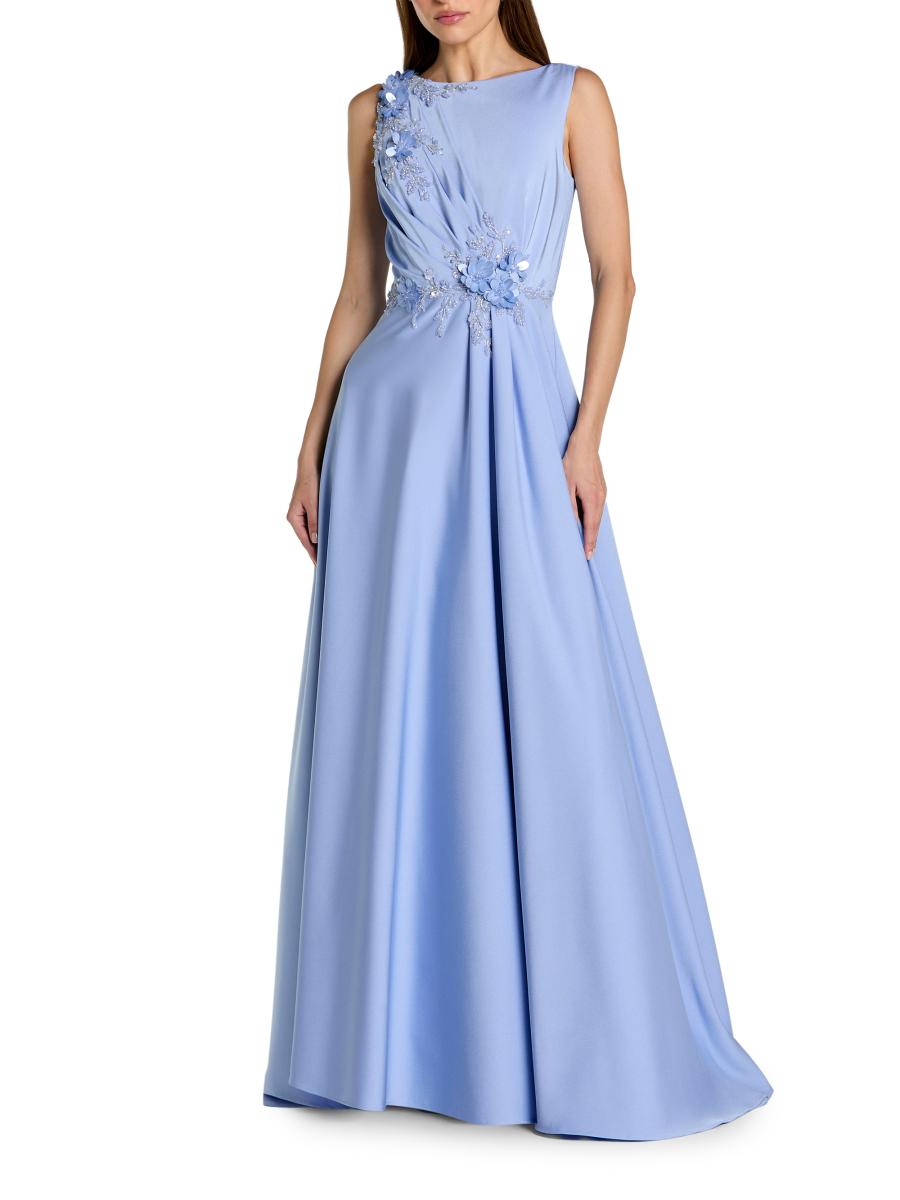 Mac Duggal Women's Floral Appliqué Crêpe A-line Gown In Blue