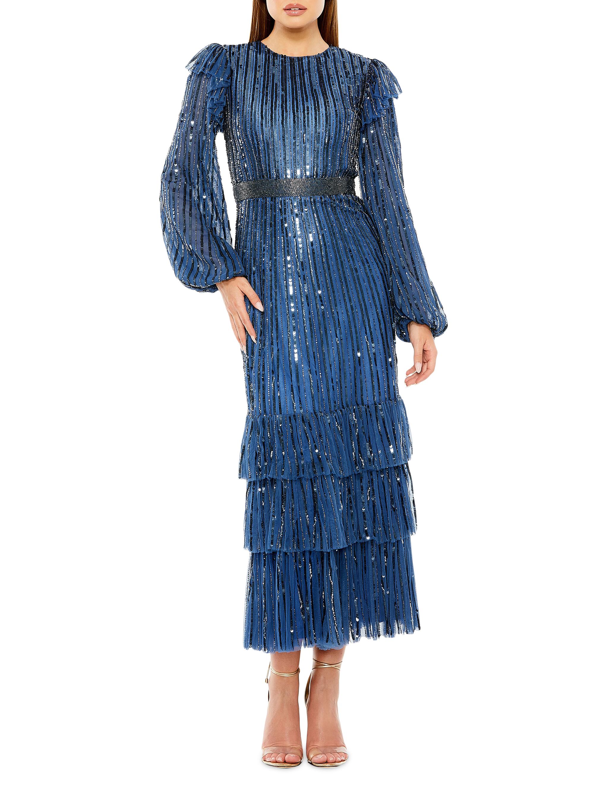 Mac Duggal Women's Ruffle-Trimmed Sequined Gown - Midnight