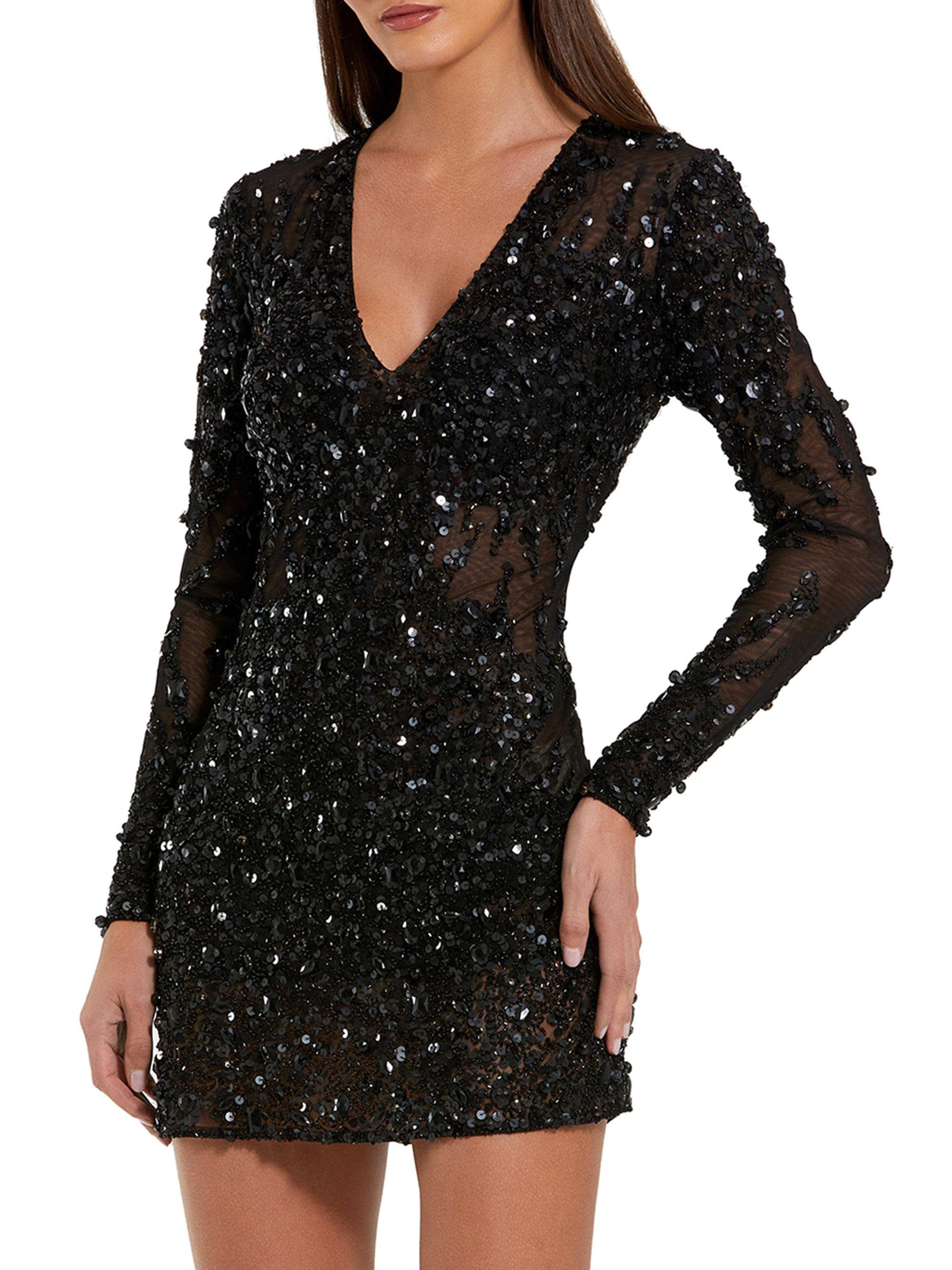 Mac Duggal Women's Sheer Sequined Minidress - Black
