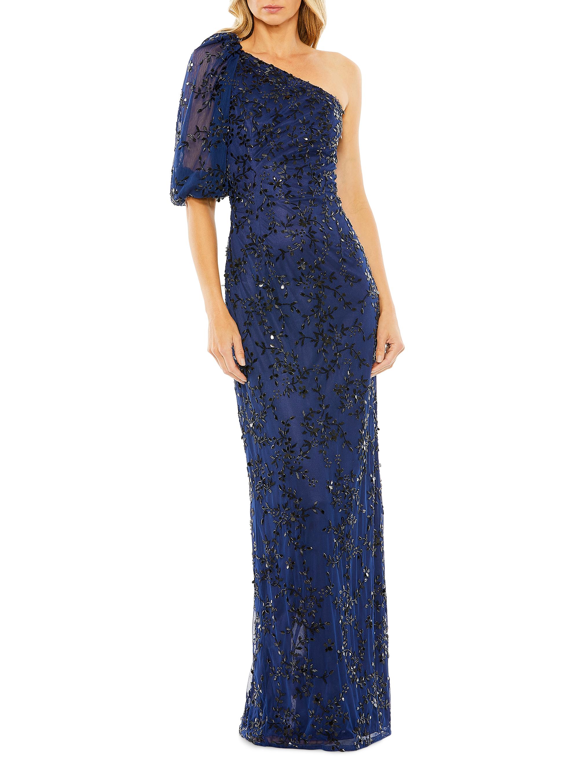 Mac Duggal Women's Beaded Puff-Sleeve Column Gown - Midnight