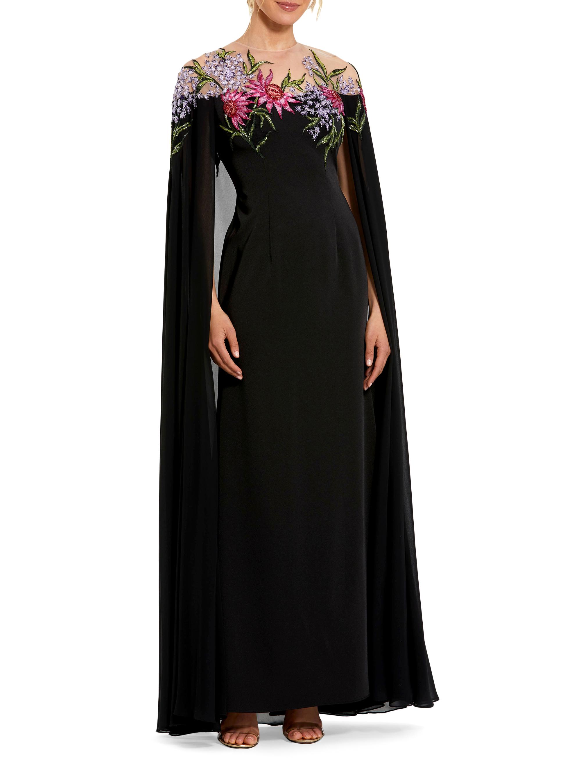 Mac Duggal Women's Beaded Crepe Cape Gown - Black Multi