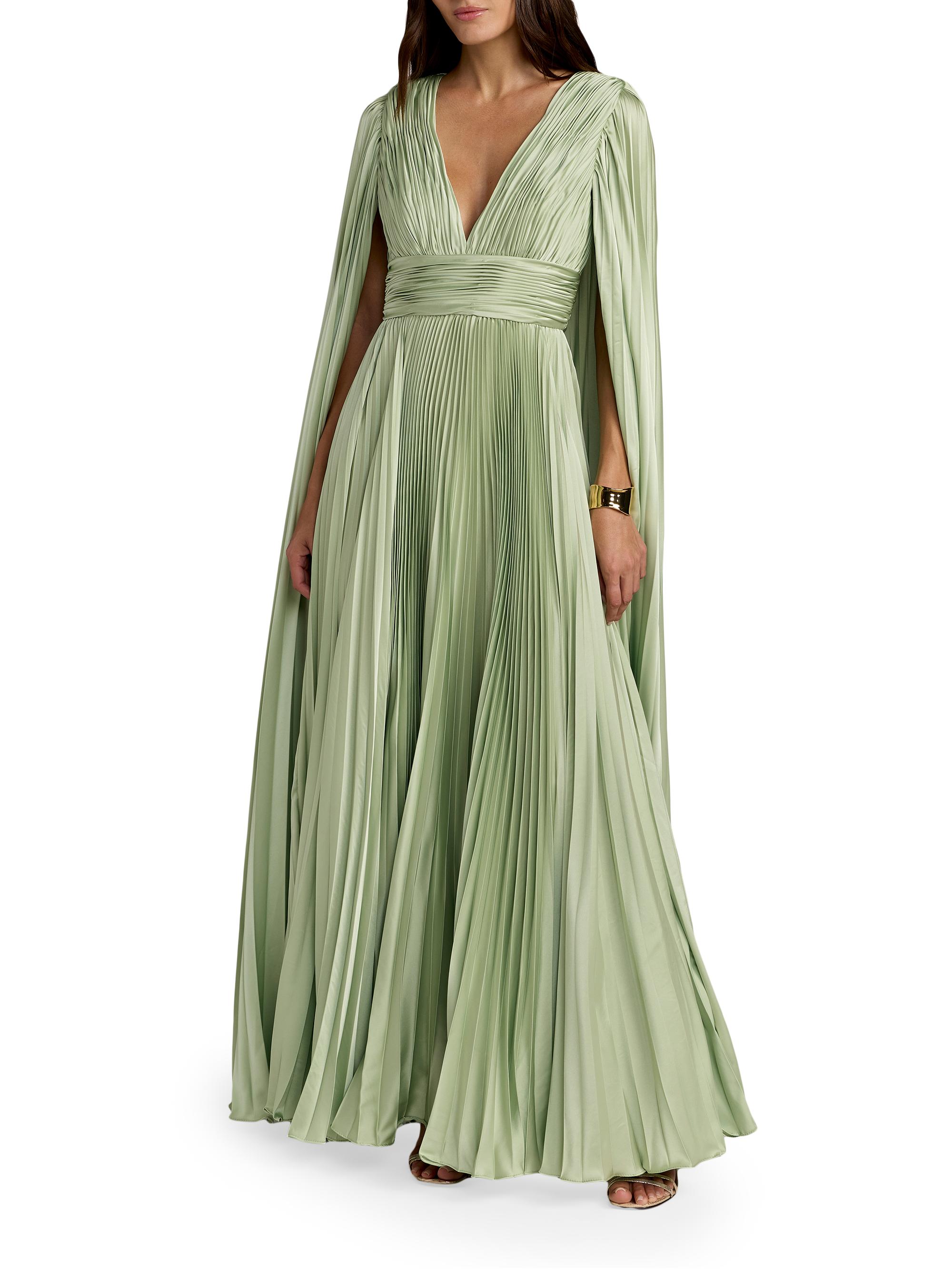 green emerald velvet dress Green Pleated Charmeuse Strapless Tiered Ruffle Gown main image 1