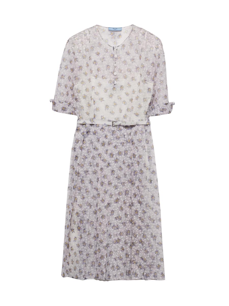 【プラダ・PRADA】Printed pongee dress Printed pongee midi dress in multicoloured - Prada | Mytheresa