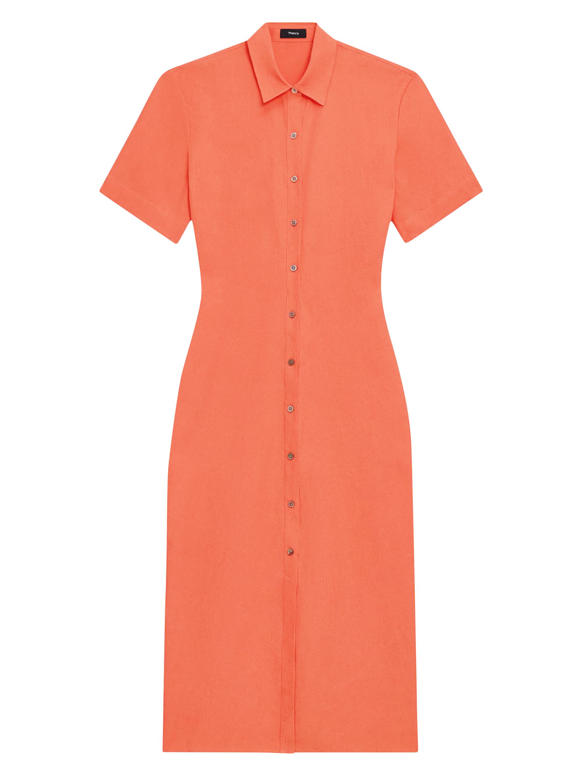 Theory Women's Tailored Linen Shirtdress - Bright Coral