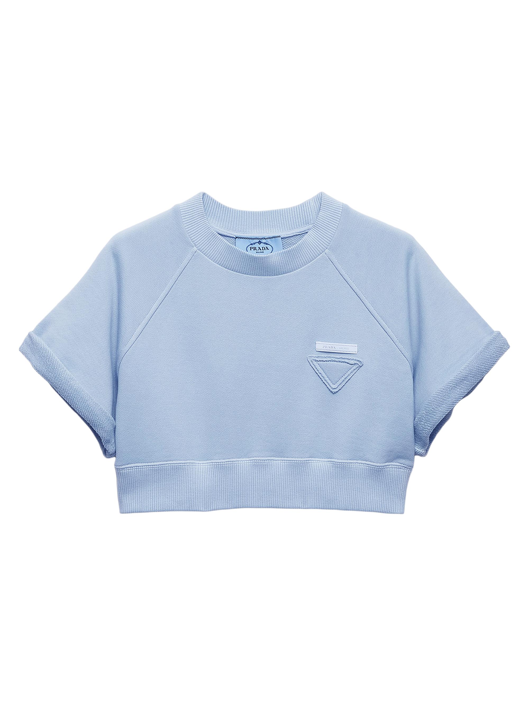 Prada Women's Cropped Cotton Fleece Top - Blue