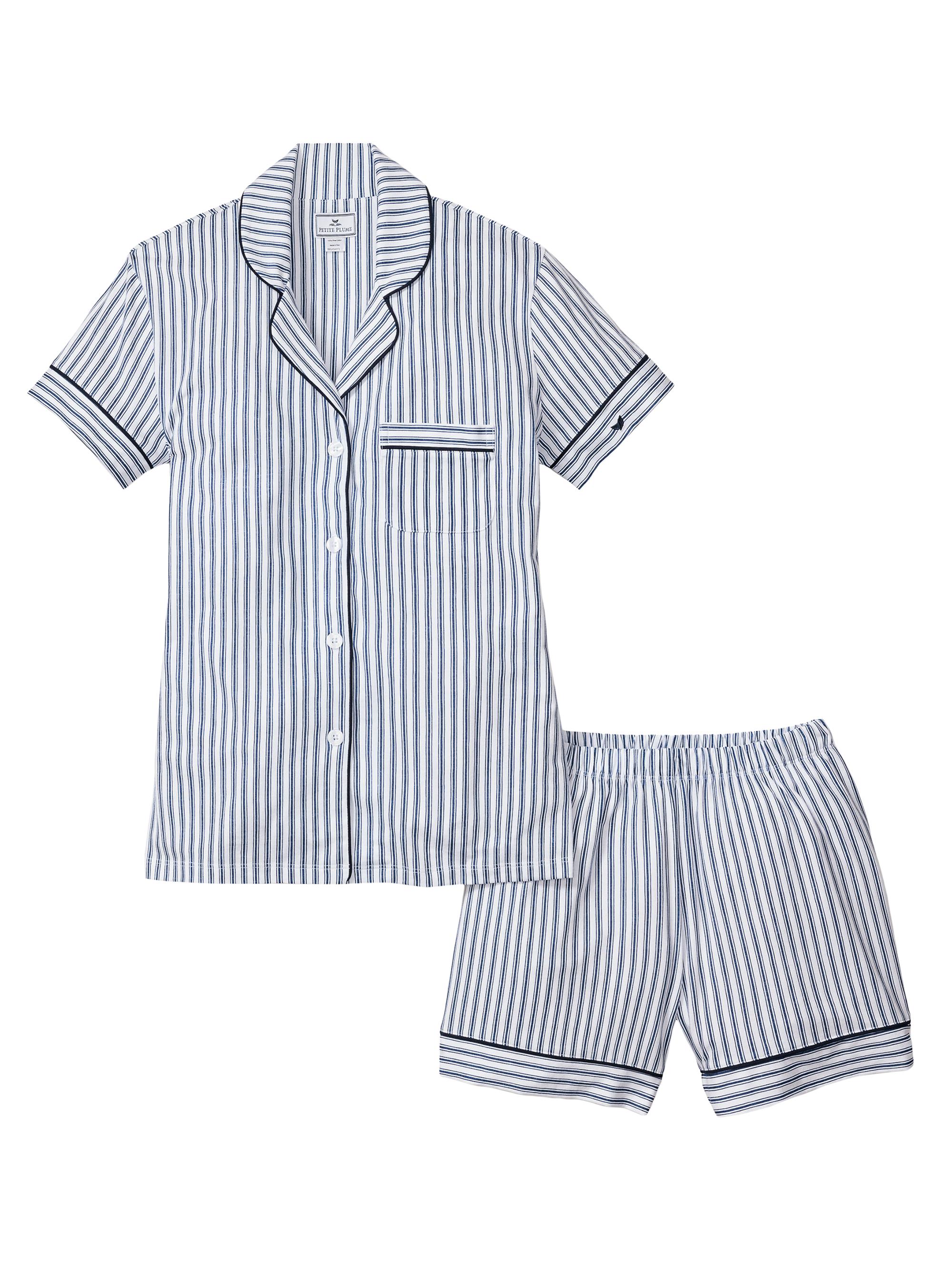 Petite Plume French Ticking 2-Piece Cotton Pajama Shorts Set - Navy French Ticking