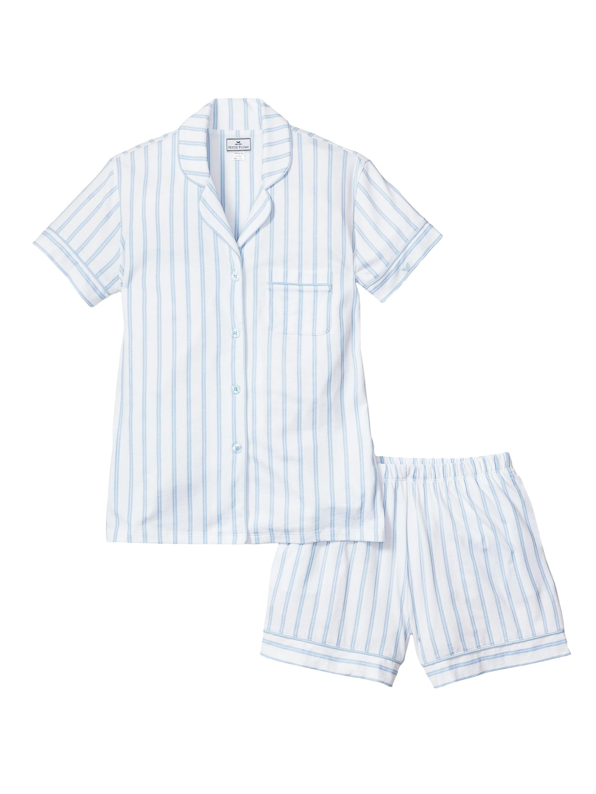 Petite Plume 2-Piece Stripe Shorts Pajama Set - Periwinkle Stripe
